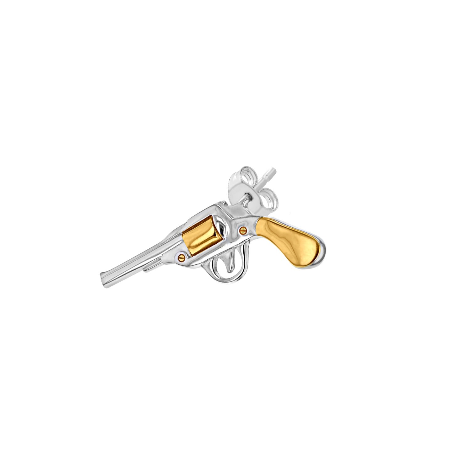 True Rocks Men's Retro Pistol 2 Tone Sterling Silver & Gold Plated Stud In Silver