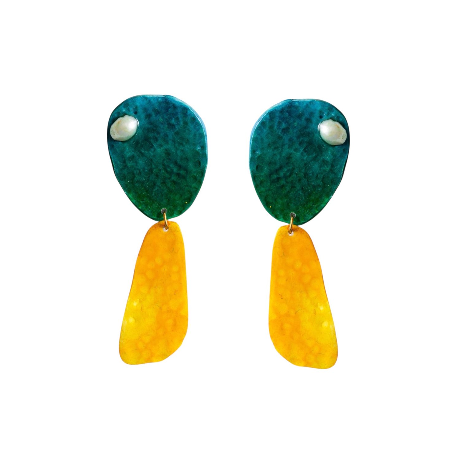 Sunset Magic Studio Women's Green / Yellow Duo Maris - Modern Ceramic Effect Earrings In Multi