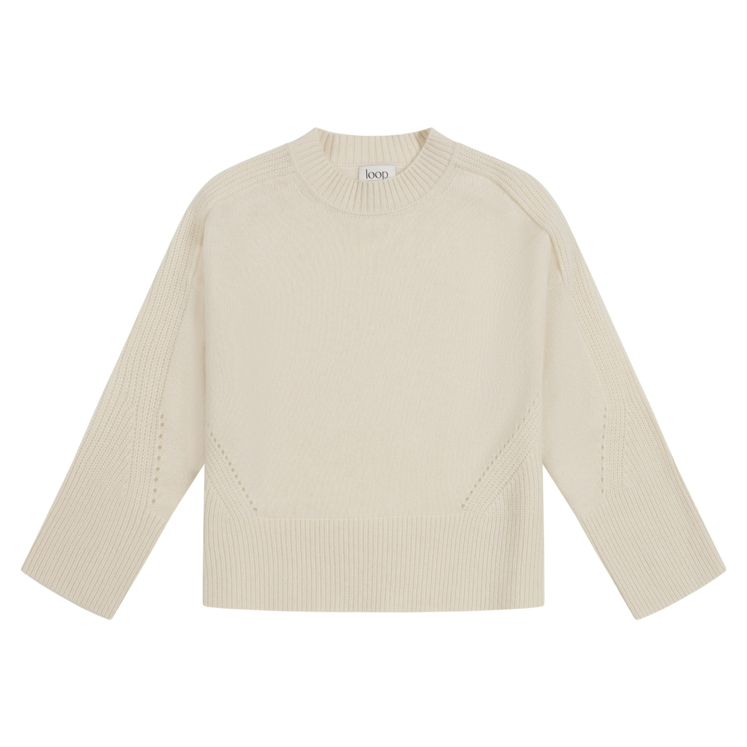 Loop Cashmere Women's White Ribbed Detail Lofty Crew Sweatshirt In Chalk