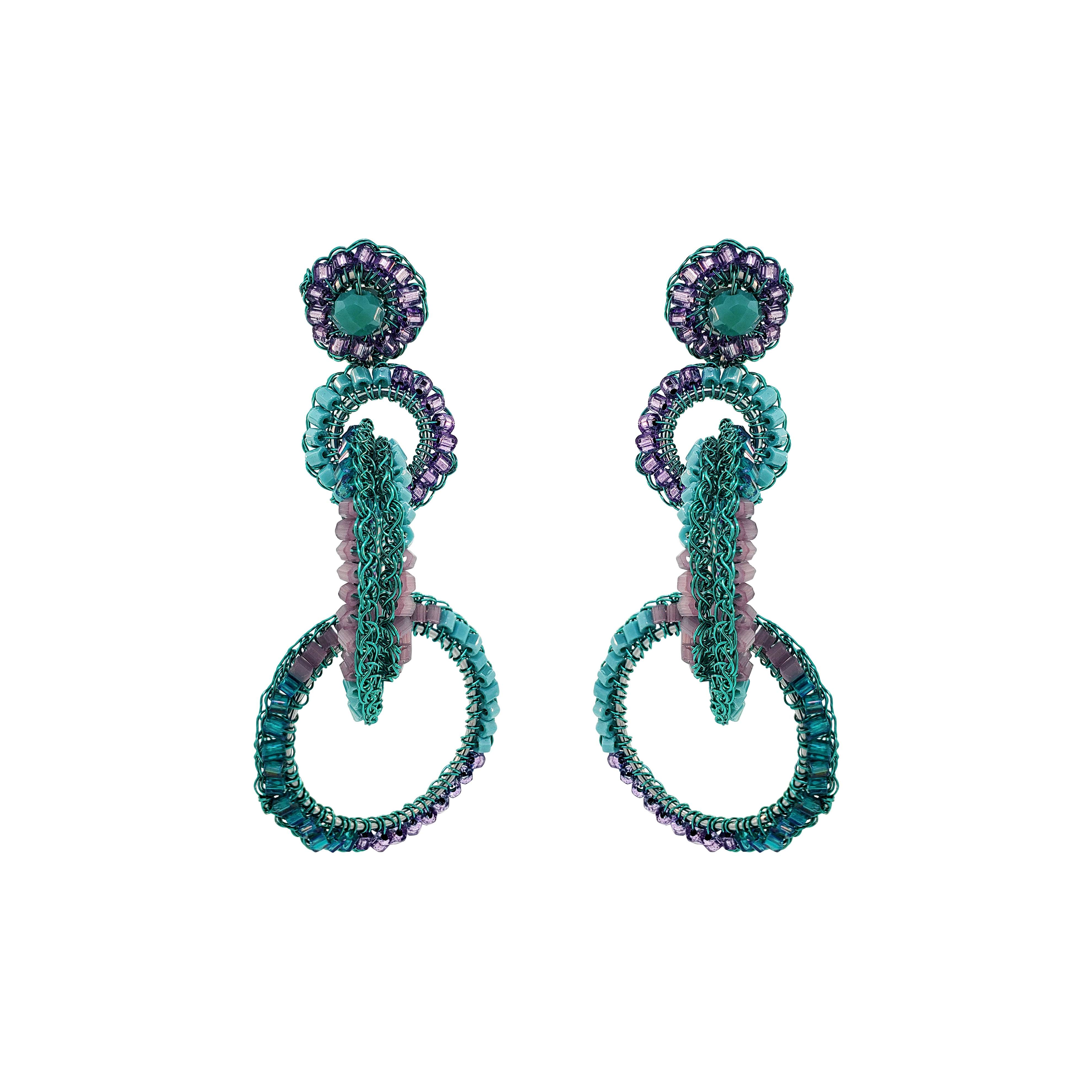 Lavish By Tricia Milaneze Women's Green / Pink / Purple Neon Turquoise Mix Grace Handmade Crochet Earrings