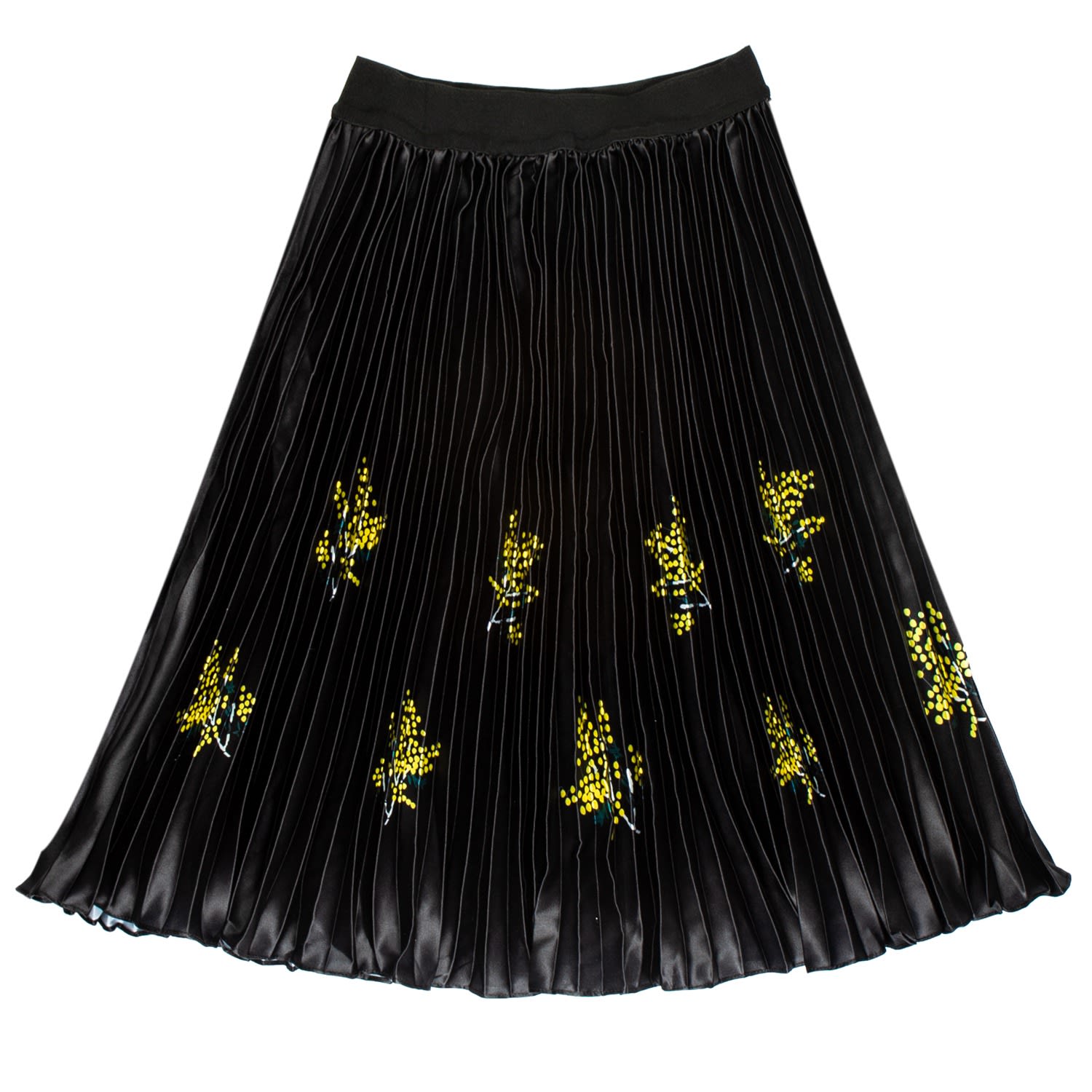 Women’s Black Winter Flower Print Pleated Skirt Medium Roch Perel