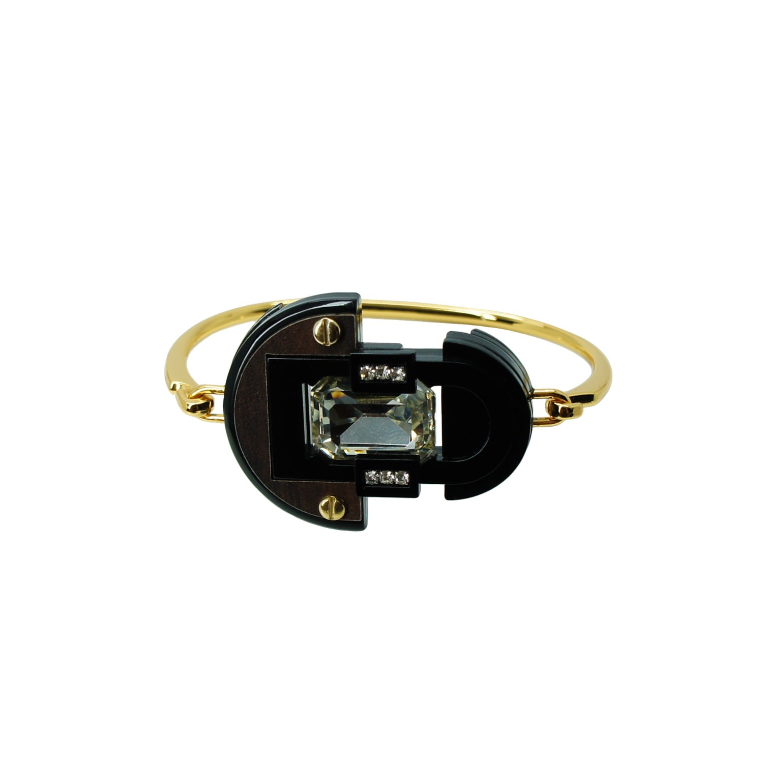 Gissa Bicalho Women's Handmade Acrylic Bracelet Deco Mirror Rectangular Stone Black