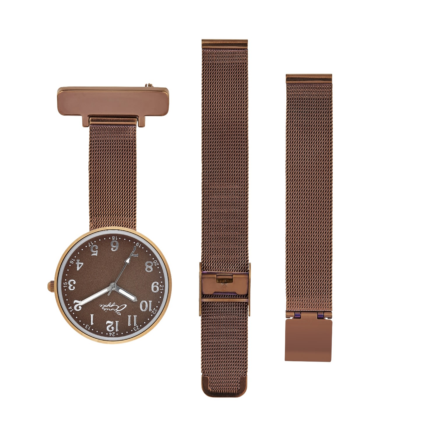 Bermuda Watch Company Women's Annie Apple Empress Interchangeable Brown Mesh Wrist To Nurse Watch In Brown