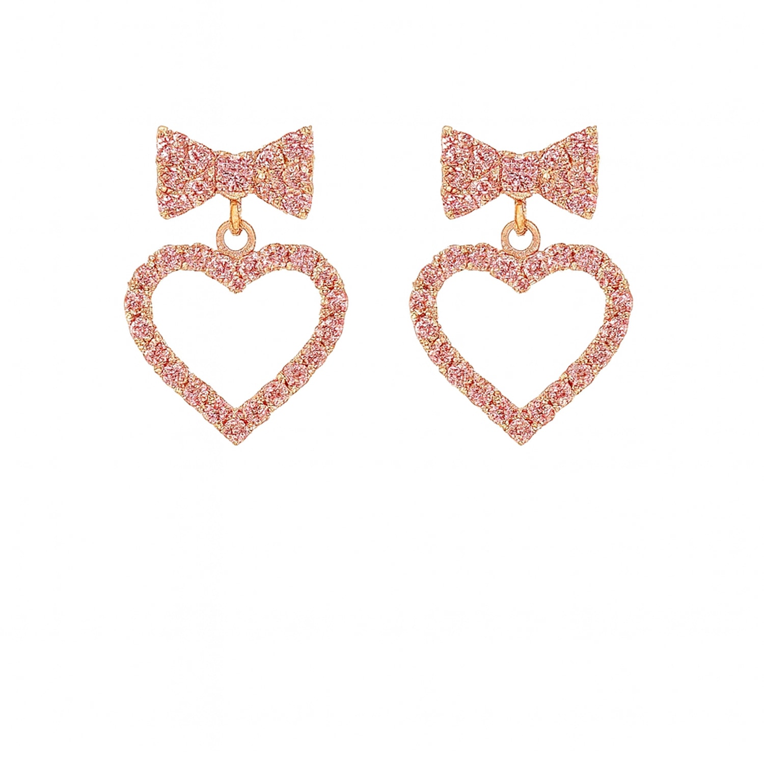 The Gala Women's Pink Bow & Heart Pavé Earrings In Gold