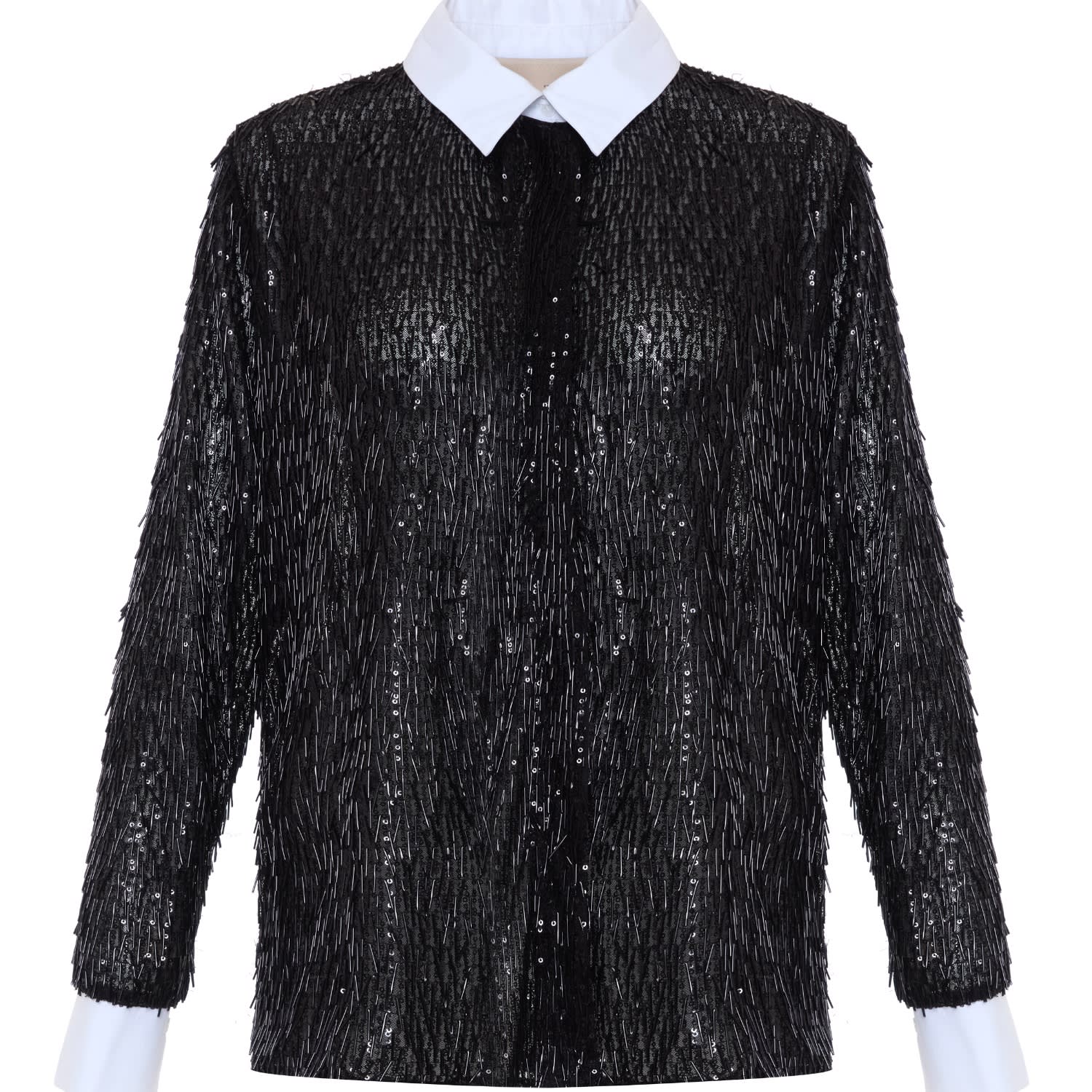 Theo The Label Kleio Sequin Collared Shirt In Black
