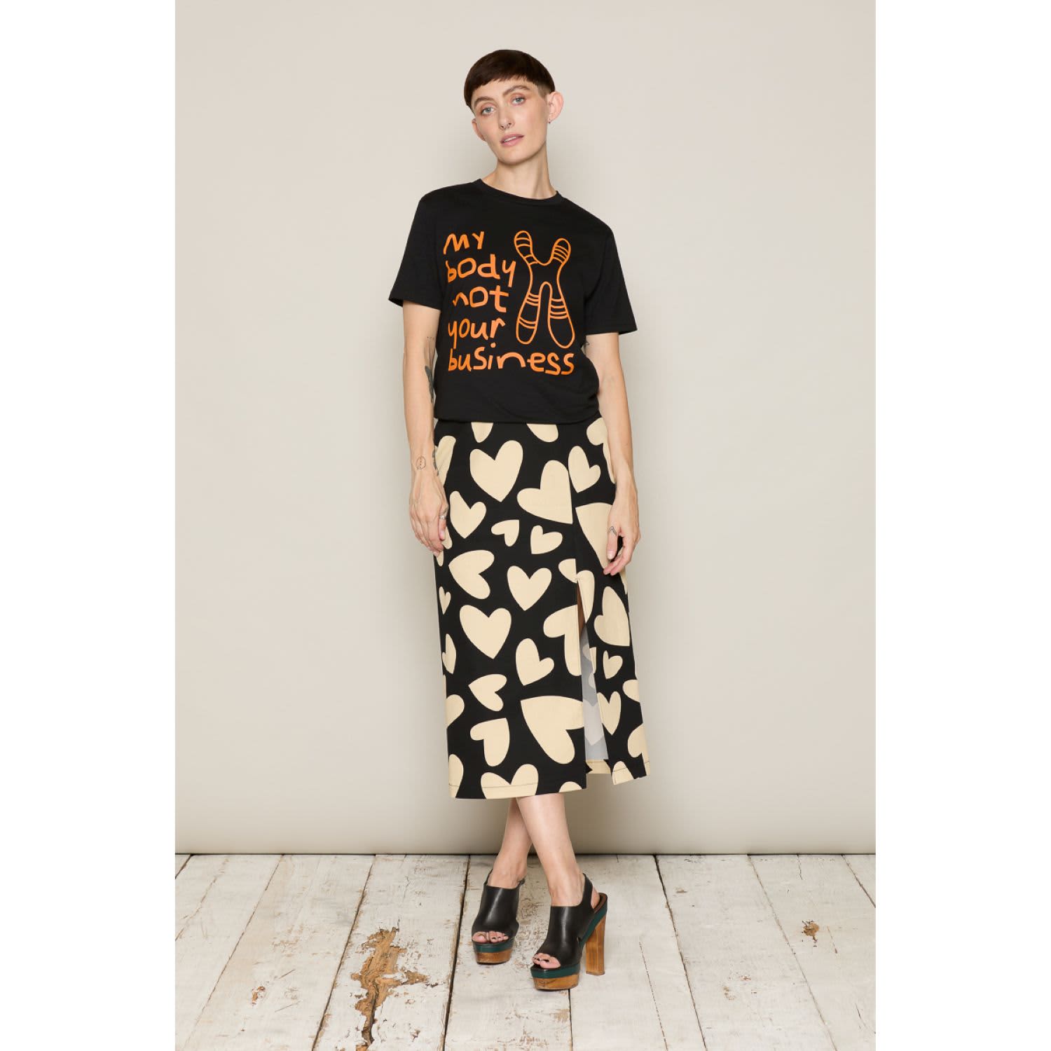 Irena Heart Print Denim Skirt | Bo Carter | Wolf & Badger