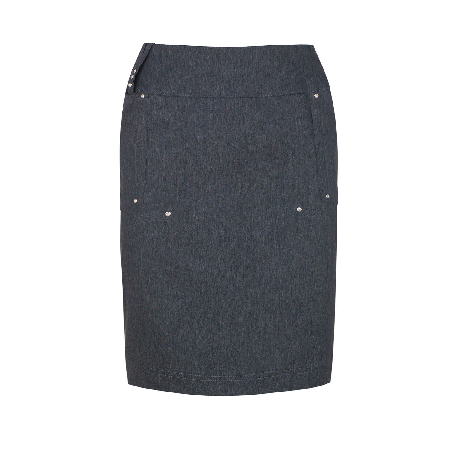 Women’s Dark Grey Denim Style Pencil Skirt With Rhinestone Detail Large Conquista