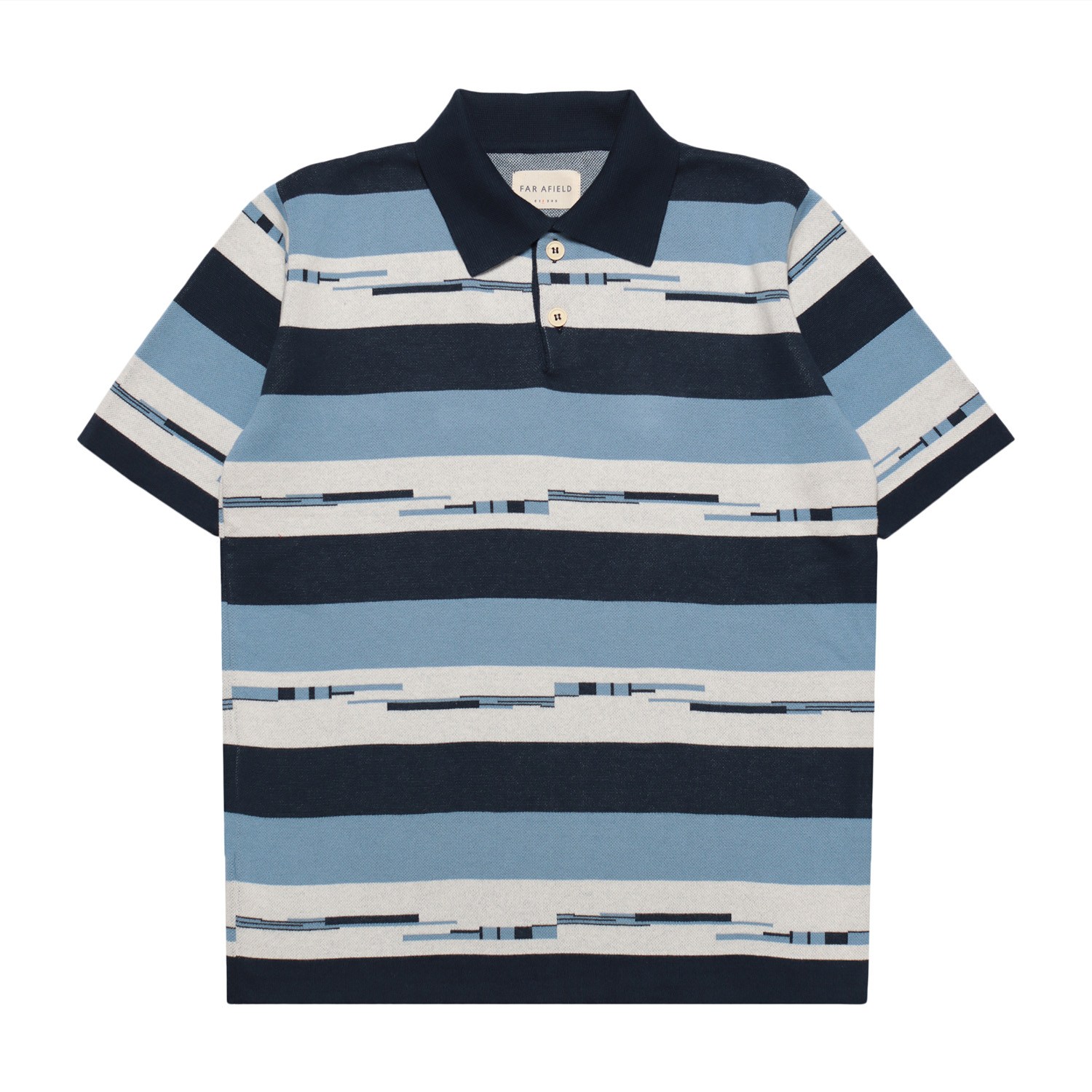 Far Afield Men's Kier Polo - Allure Blue / Navy Pixel Stripe