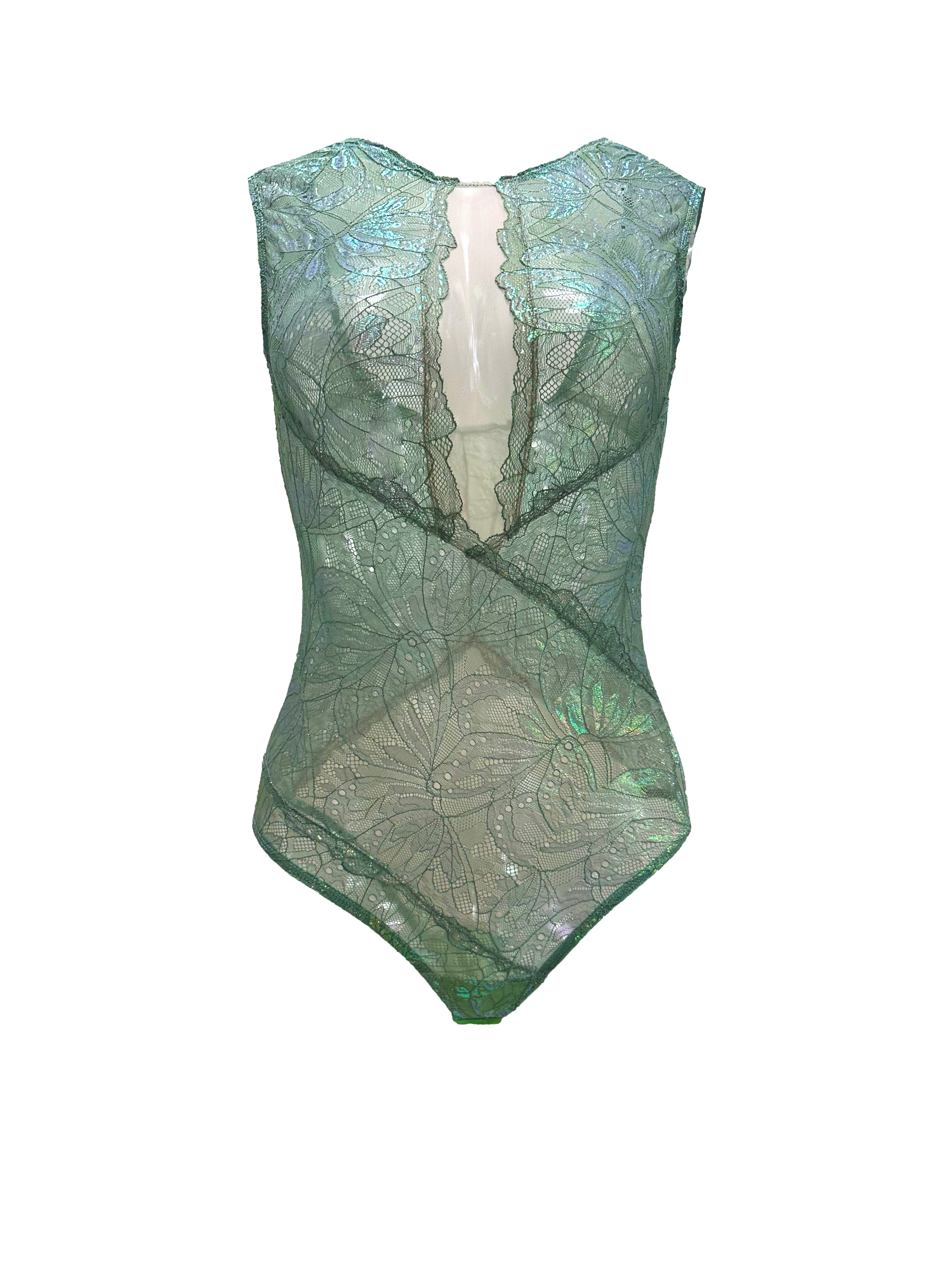 Women's Green Psyche Sleeveless Iridescent Bodysuit
