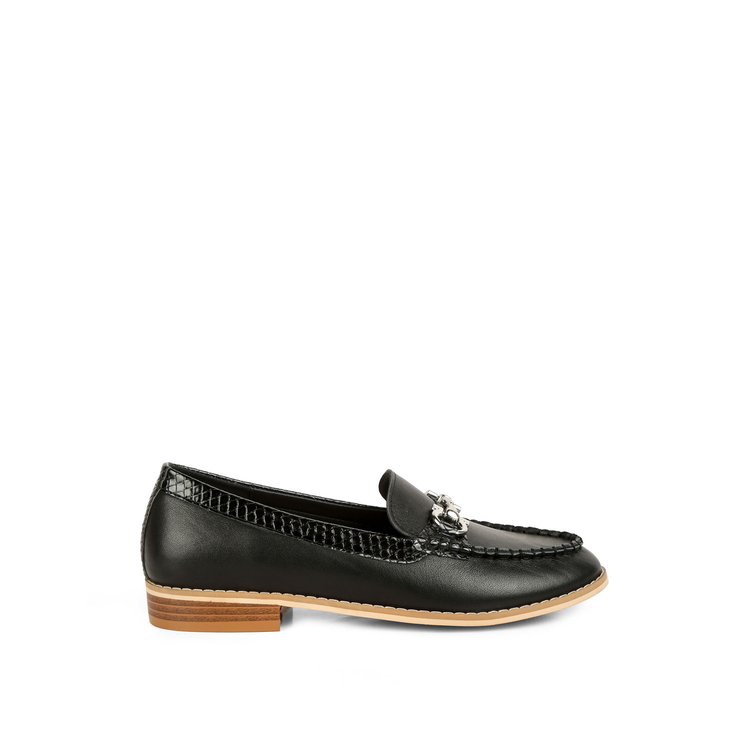 Rag & Co Holda Horsebit Embelished Loafers With Stitch Detail In Black In Multi