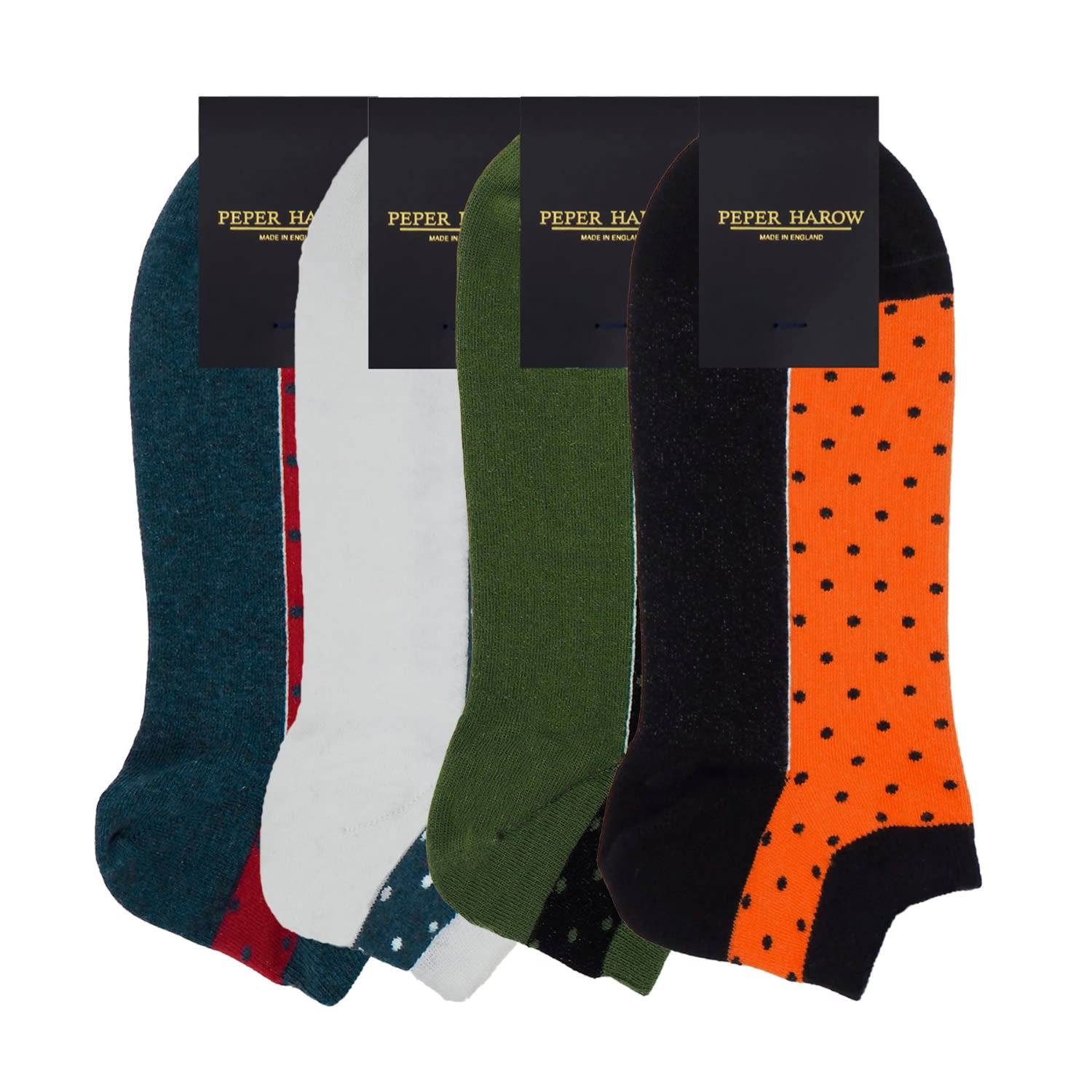 Peper Harow - Made In England Men's Men's Organic Polka Trainer Socks Bundle