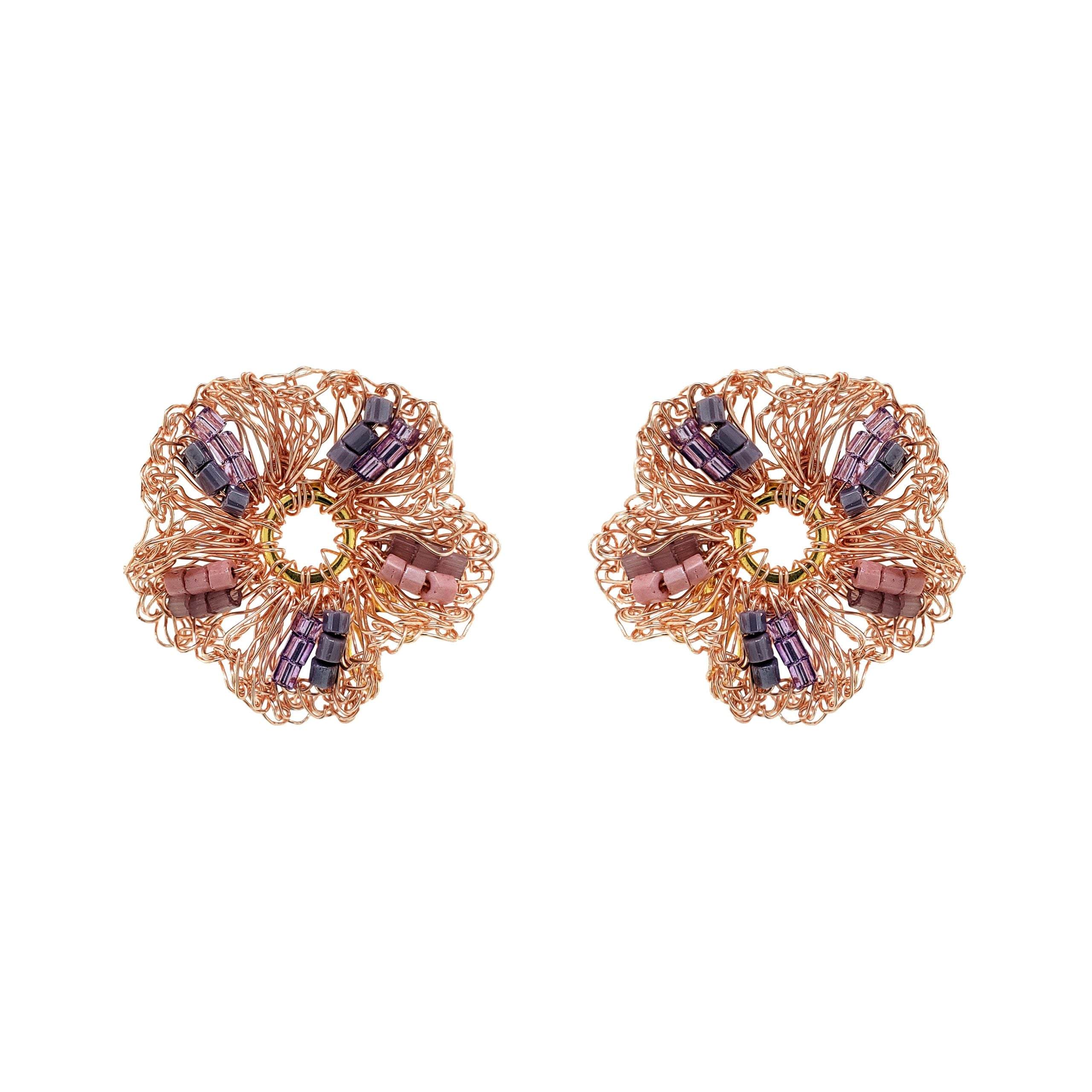 Lavish By Tricia Milaneze Women's Gold / Pink / Purple Breeze Lavender Mix Gaia Post Handmade Crochet Earrings