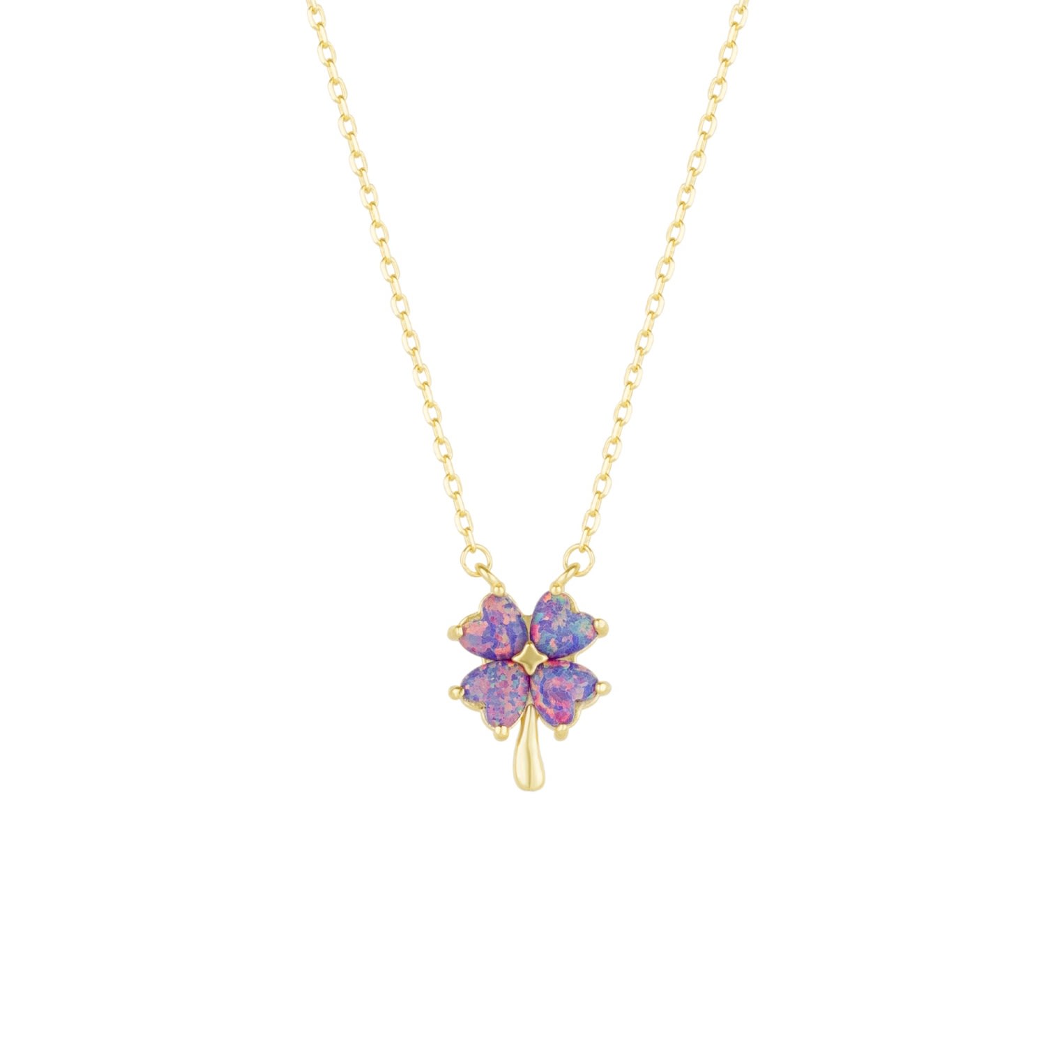 Spero London Women's Pink / Purple / Gold Pink & Purple Opal Four Leaf Clover Sterling Silver Necklace - Gold