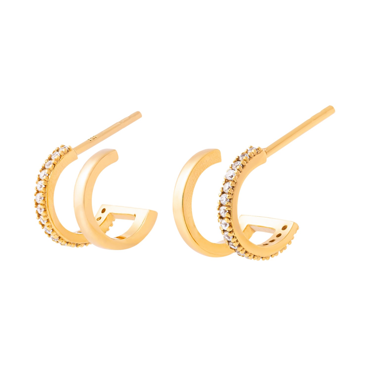 Cartilage Cartel Women's Illusion Double Huggie Stud Earrings Gold In Gold