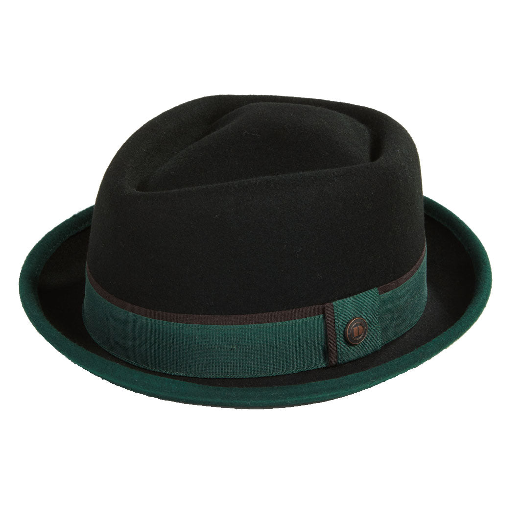 Dasmarca Hats Men's Edward Black Emerald Green Two Tone Felt Winter Porkpie Hat In Black