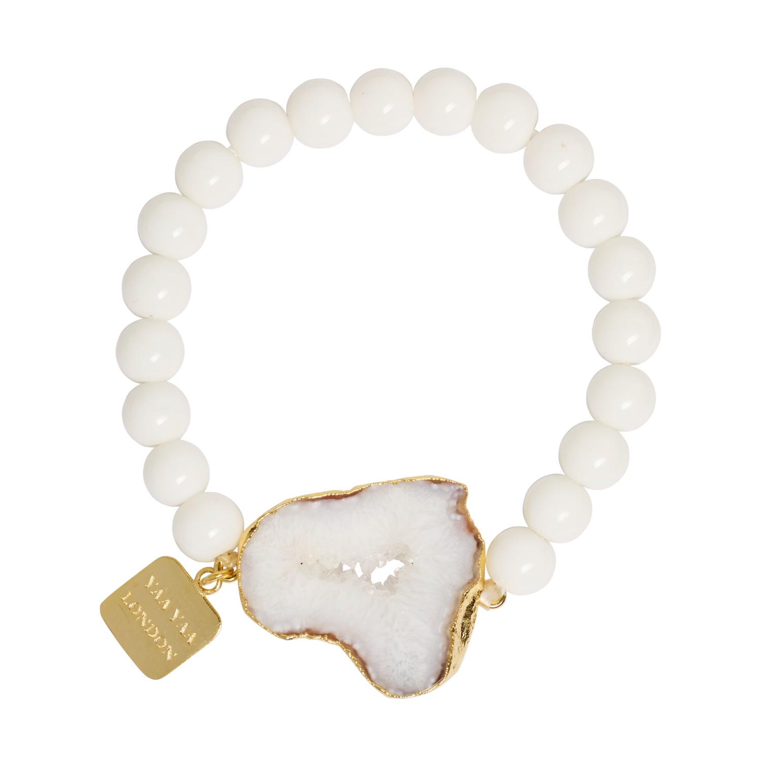 Women’s White / Gold White Agate Geode Bead Stretch Bracelet - Gold Yaa Yaa London