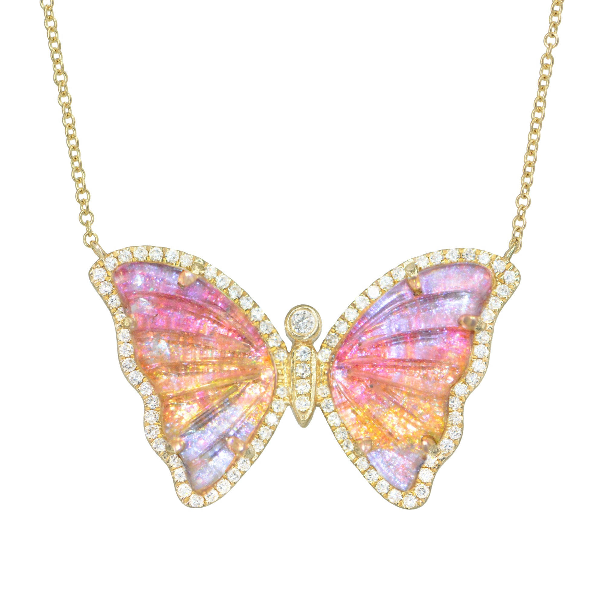 Kamaria Women's Pink / Purple Caribbean Sunset Topaz Butterfly Necklace With Diamonds
