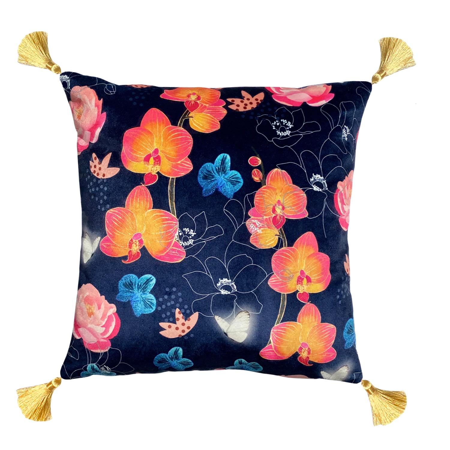 Peony & Orchid Velvet Cushion Amanda West