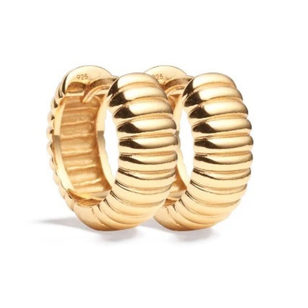 Nazzar Women's Gold Ribbed Hoop Earrings