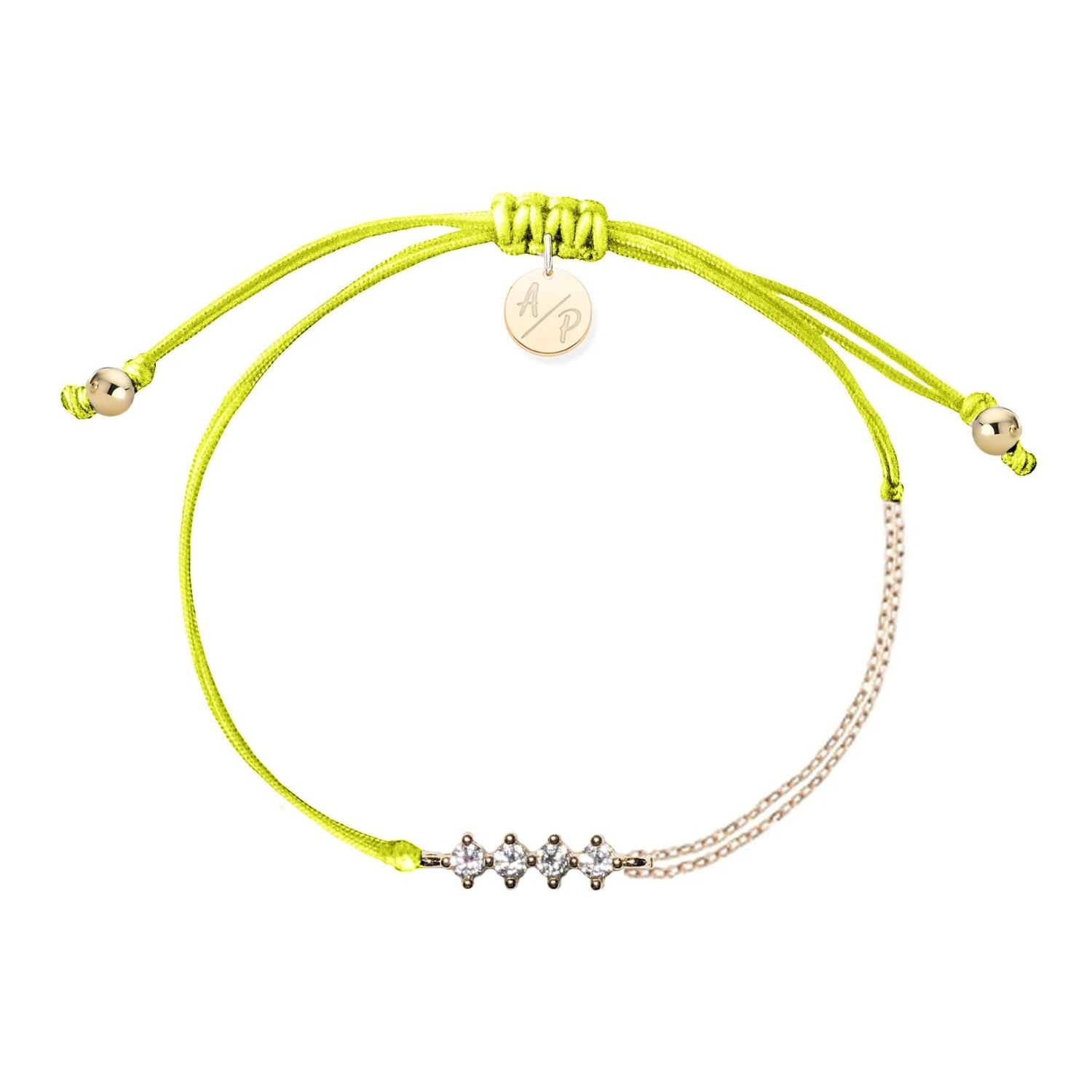 Adriana Pappas Designs Women's Cz Crystal Bar Bracelet On Colored Cord - Neon Yellow In Yellow