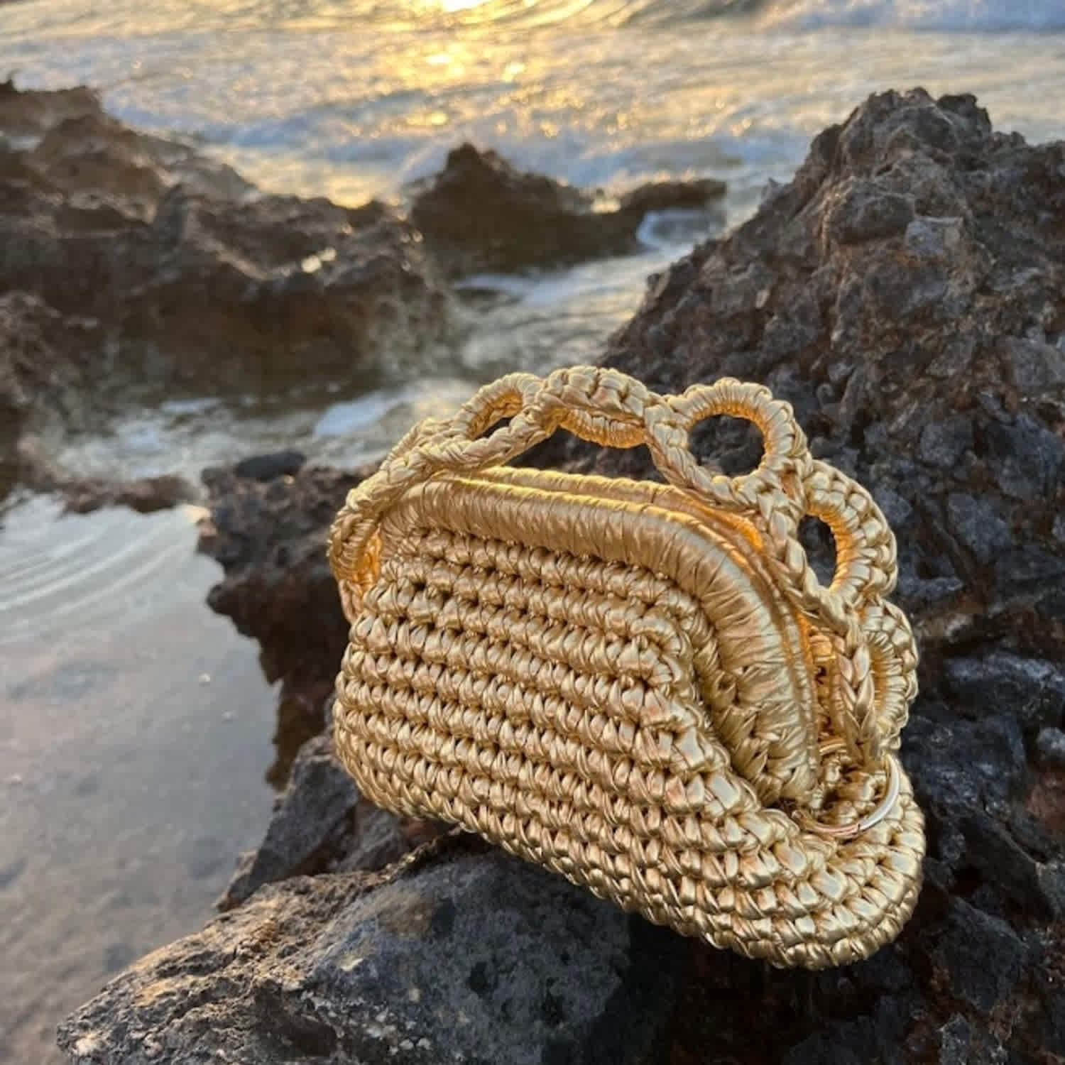 Mini Metallic Crochet Clutch Bag - Persefoni Gold | SIBYLLA