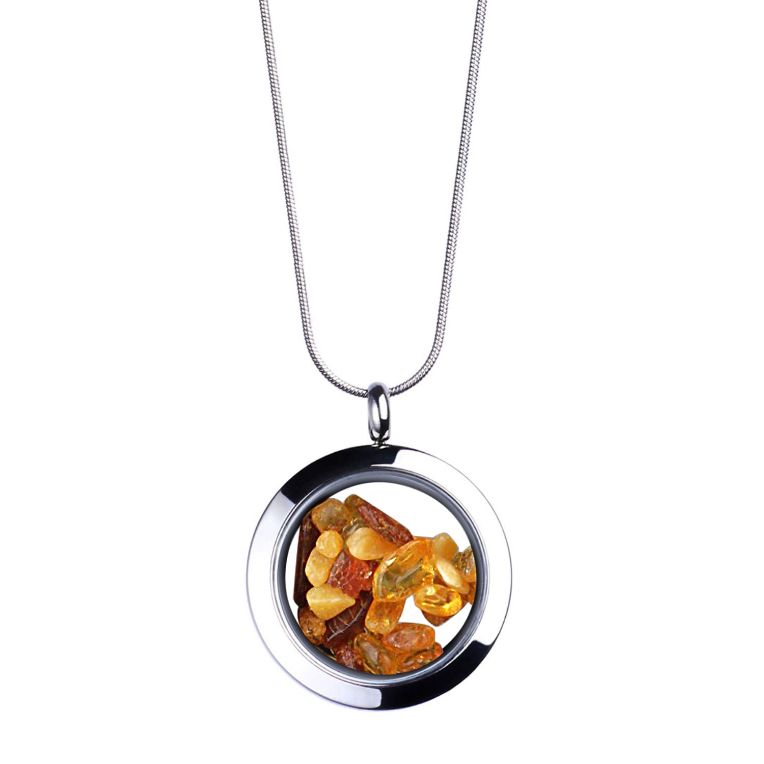 My Little Nature Women's Silver / Yellow / Orange Designer Jewellery Necklace With Genuine Amber Stones - Birthstone 