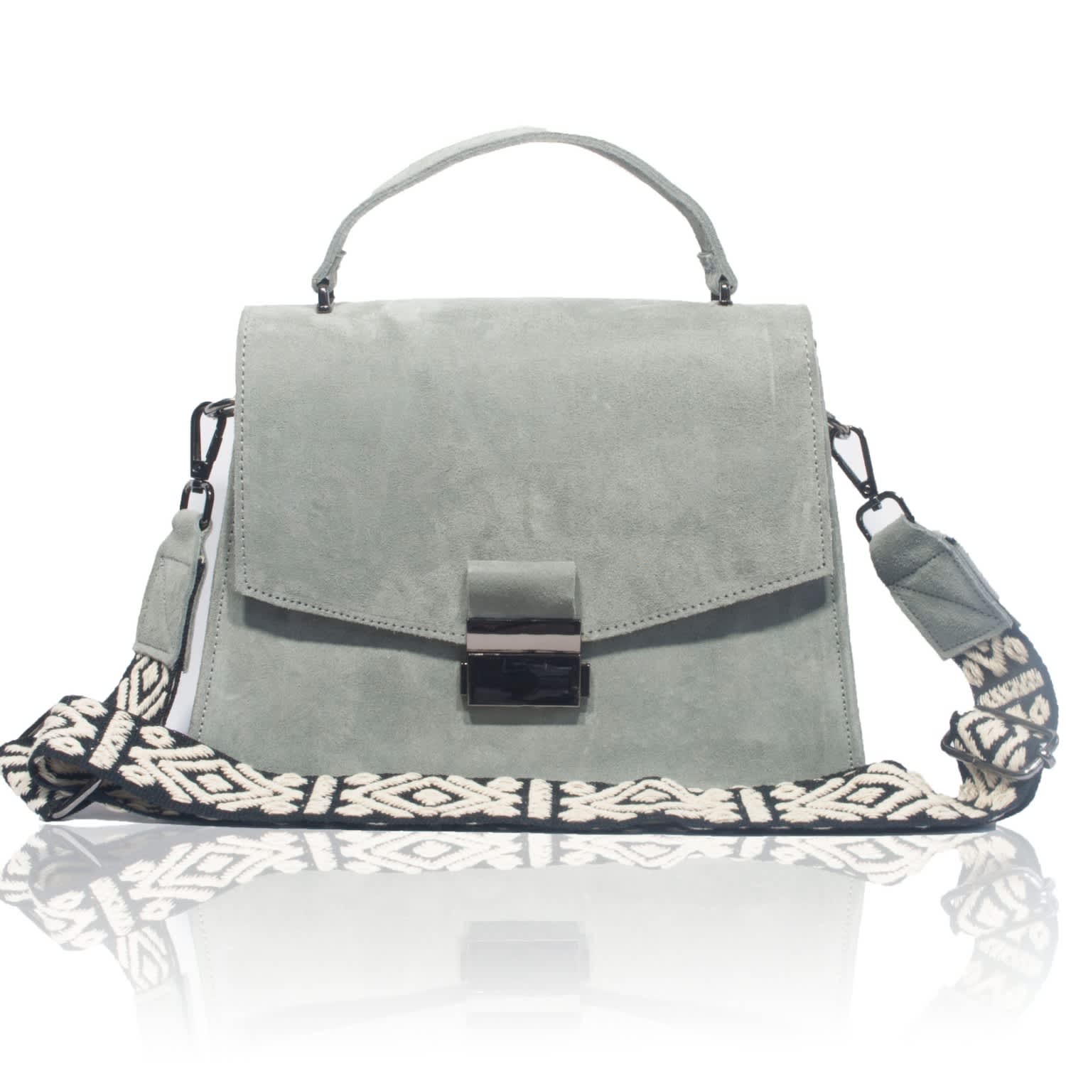 gray suede handbag