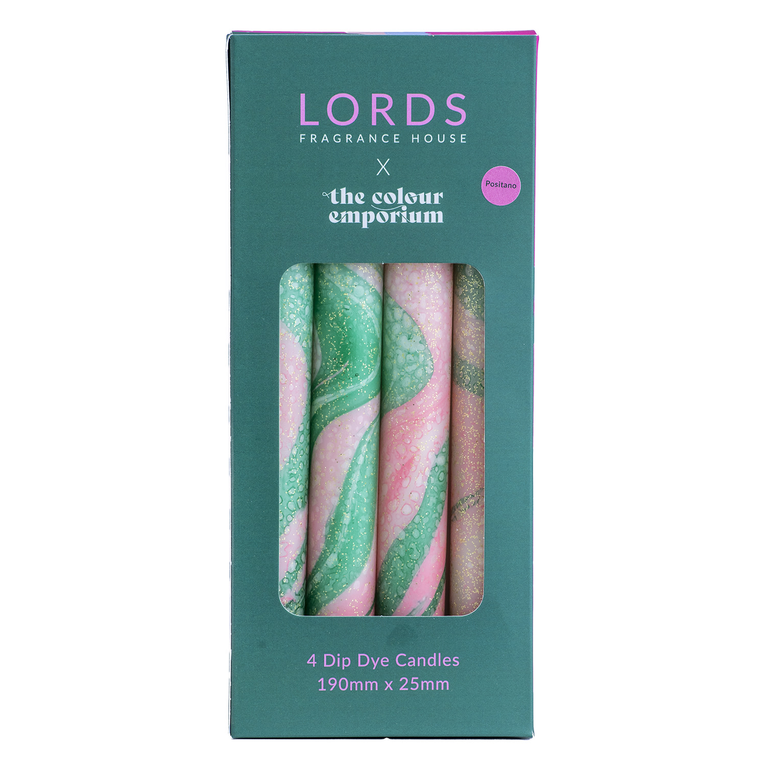 Green / Pink / Purple Positano Hand Dipped Tapered Candles Lords Fragrance House