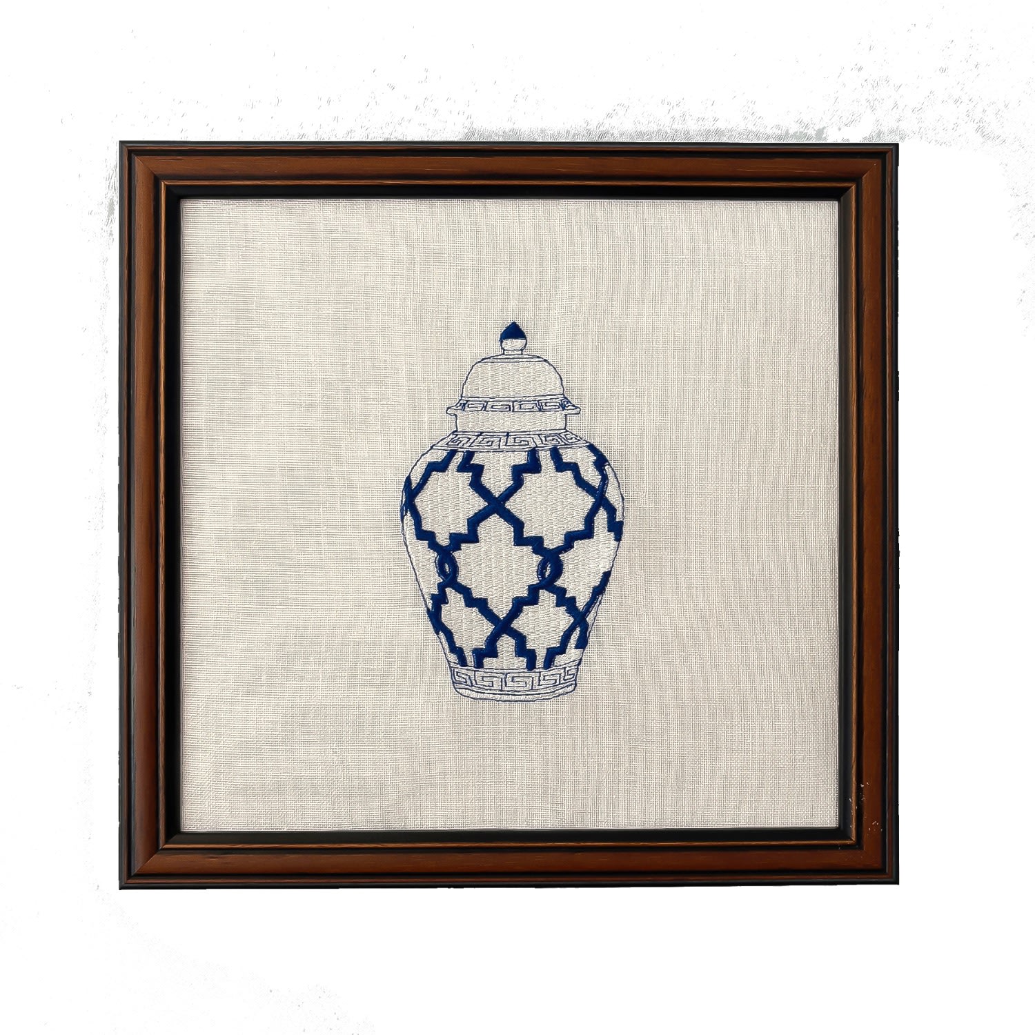 Lilly Loves Blue Embroidered Ginger Jar Artwork Print Three