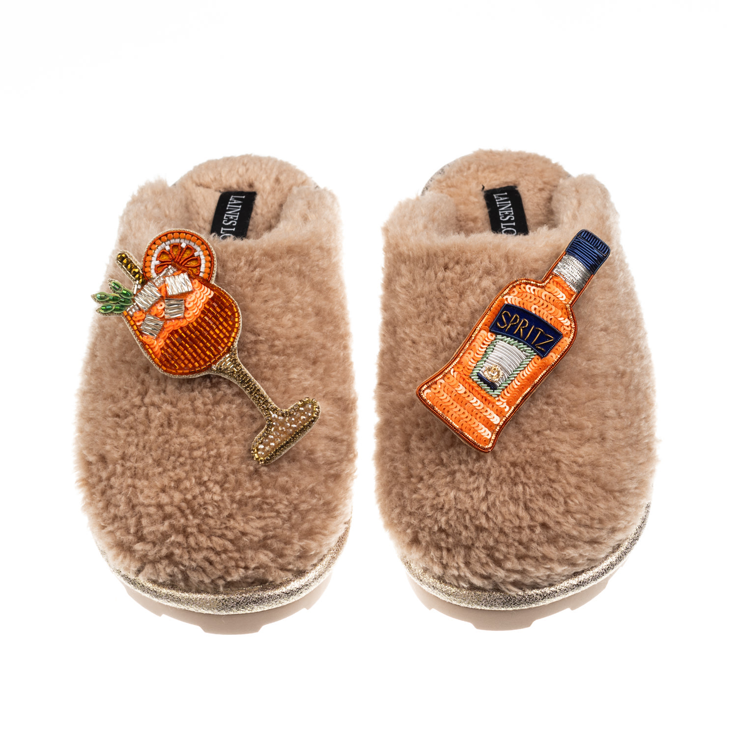 Laines London Women's Brown Teddy Closed Toe Slippers With Summer Spritzer Brooches - Toffee In Brown