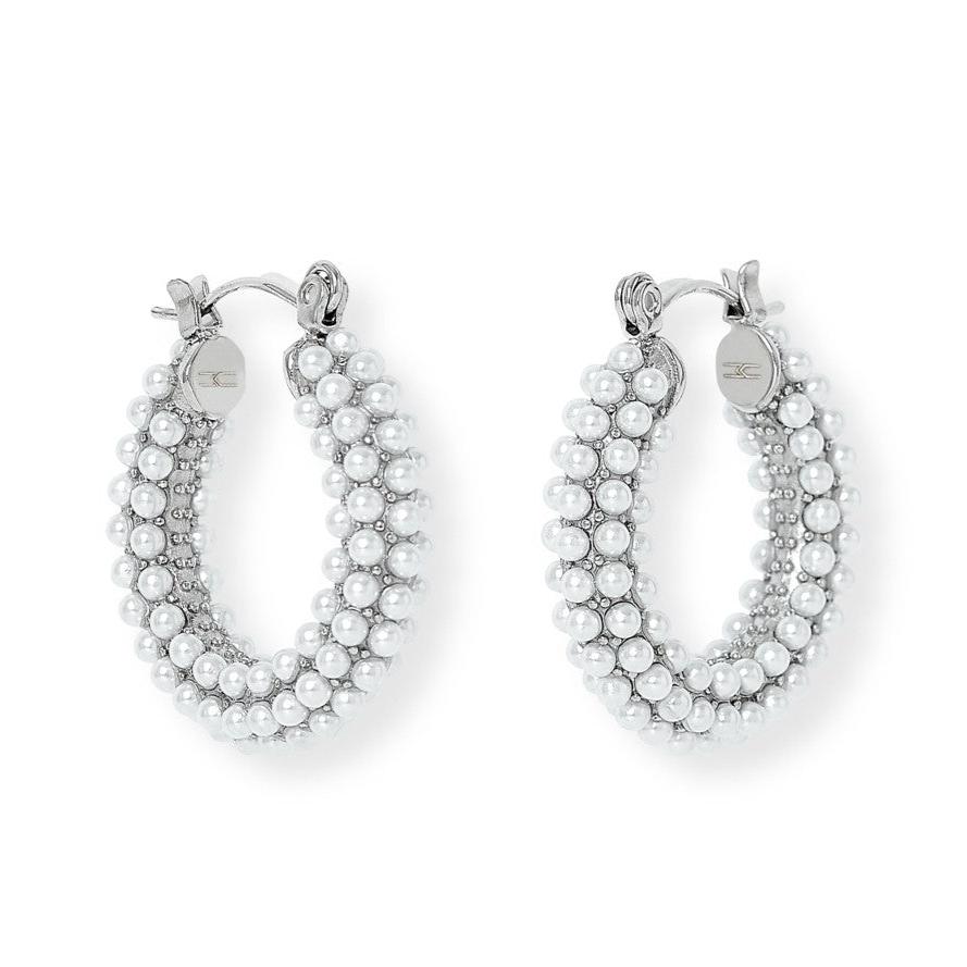 Pearls Of The Orient Online Women's White / Silver Credo Chunky Silver Plated Hoop Earrings With Small Mother Of Pearl Beads