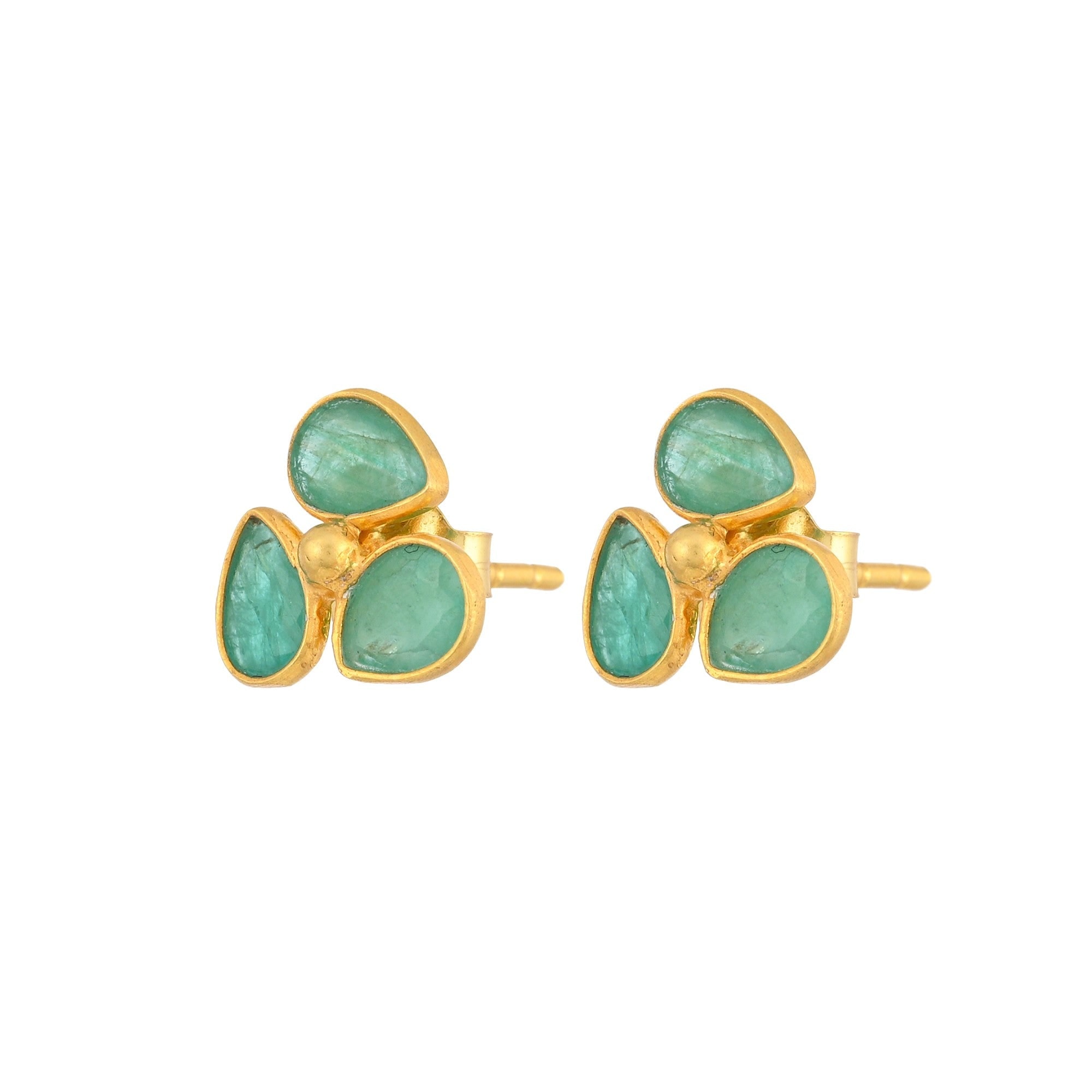 Opium Jewels Women's Gold / Green Lotus Studs - Emeralds