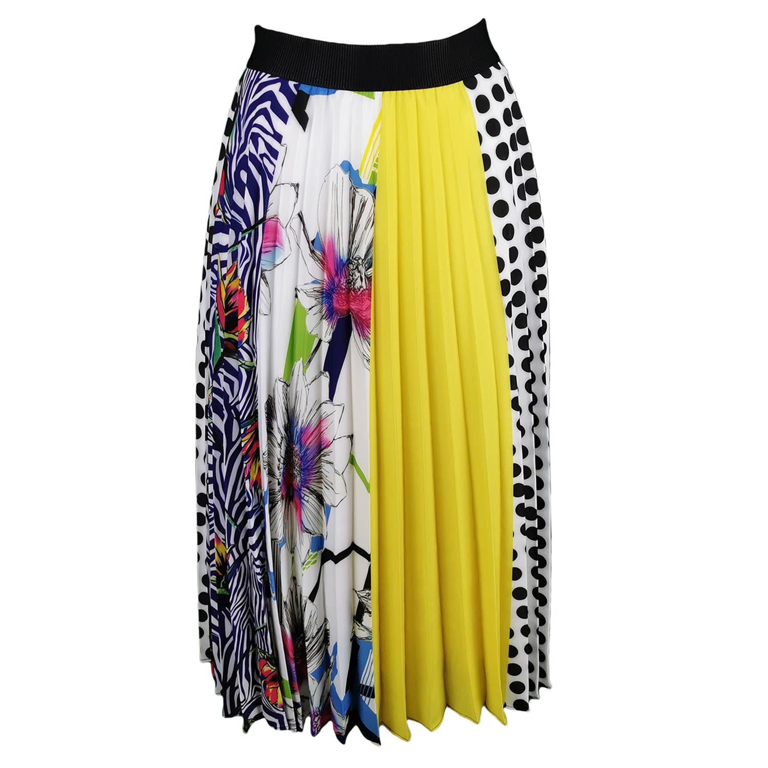 Lalipop Design Women's Multi-color Polka Dot & Flower Print Half-circle Pleated Skirt In White/yellow