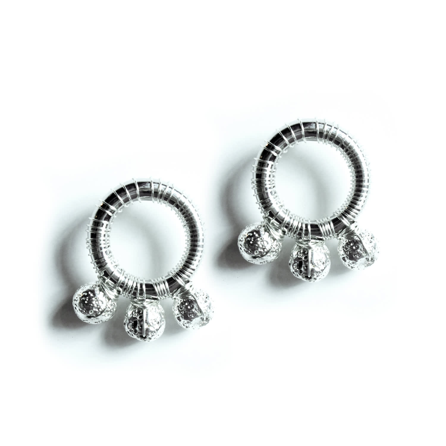 Edgar Navarro Jewelry Women's Silver Navarro Circular Stainless Steel Wrapped Earrings With Volcanic Stones