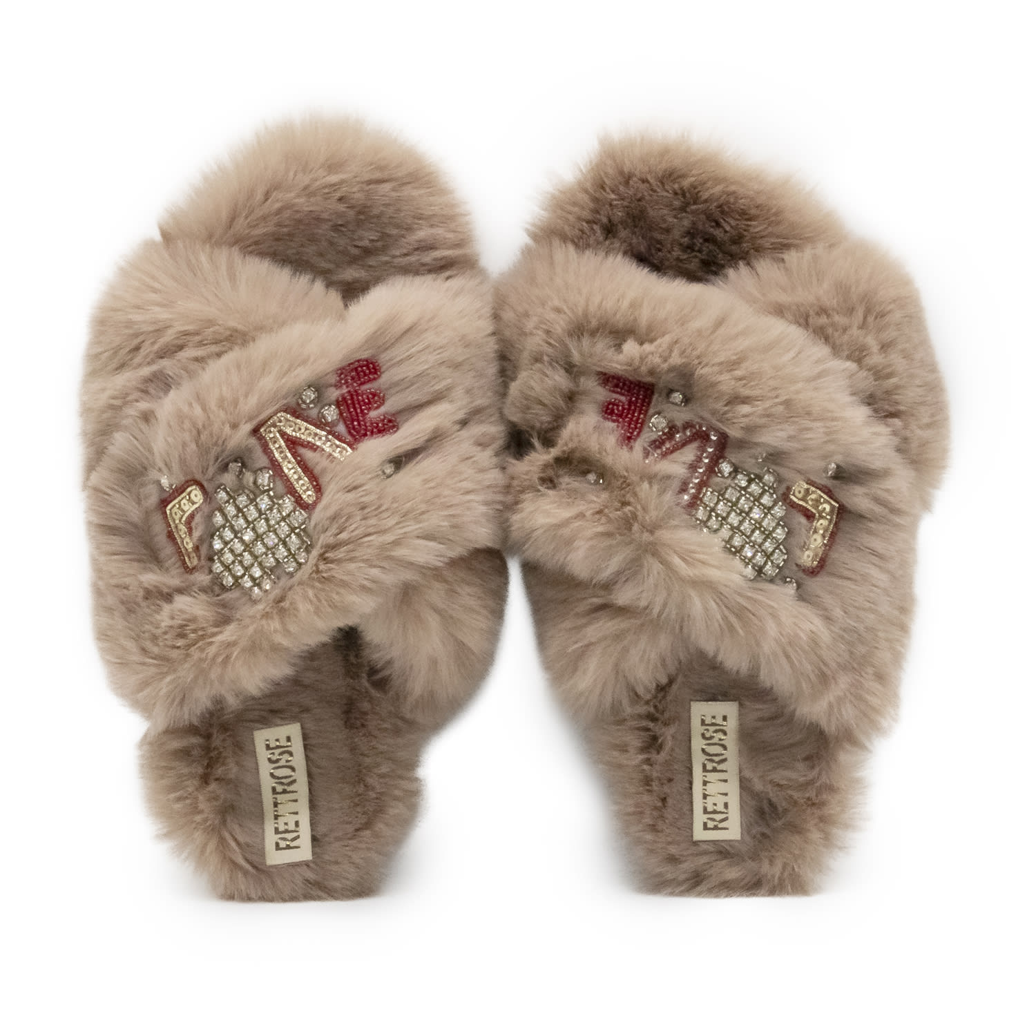 Rettrose Women's Neutrals The Valentina Luxury Plush Diamanté Embellished Handmade Slipper