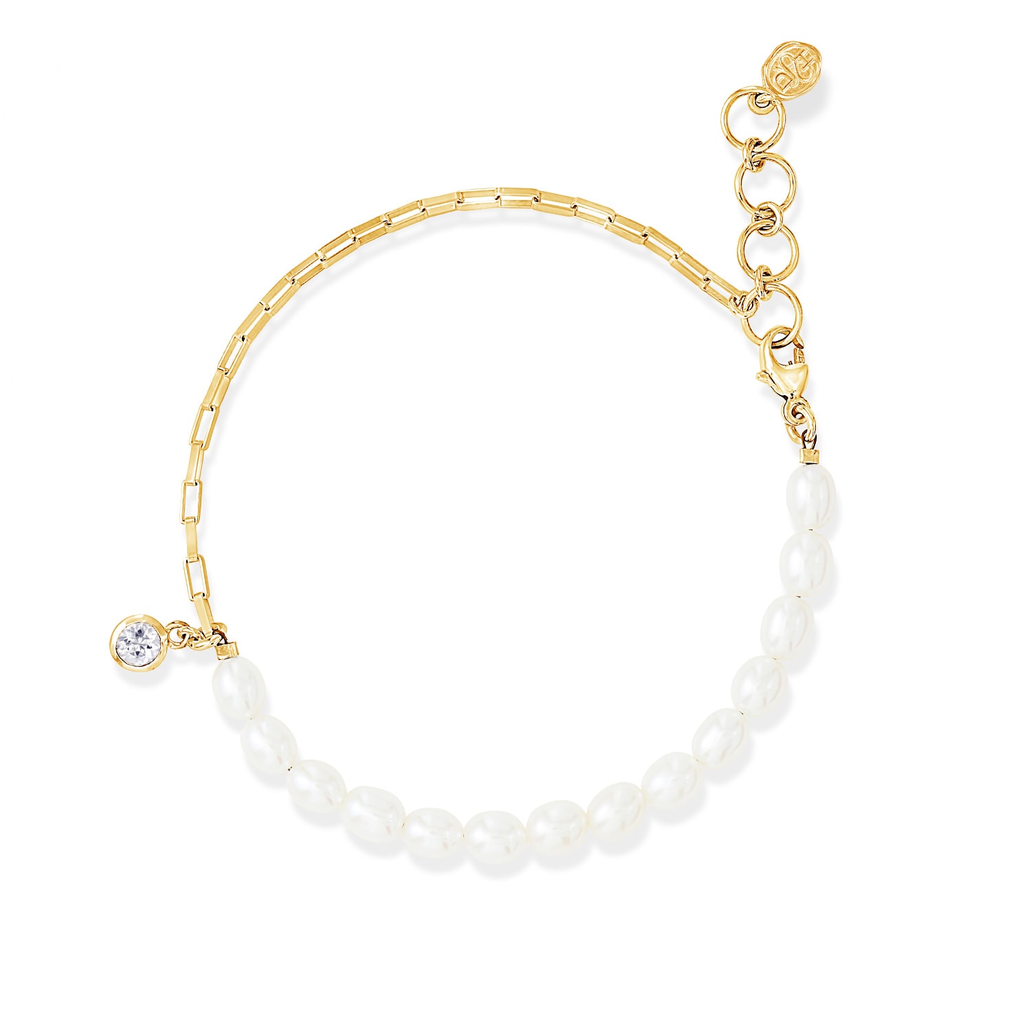 Dower & Hall Women's Luna White Pearl, Chain & Aquamarine Drop Bracelet In Gold Vermeil In Gold