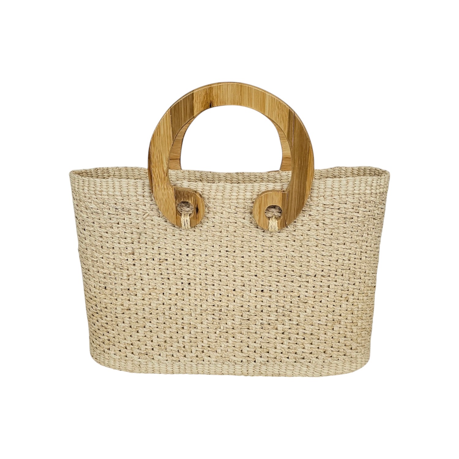 Shamuk Women's White Toquilla Straw Handbag With Bamboo Handles