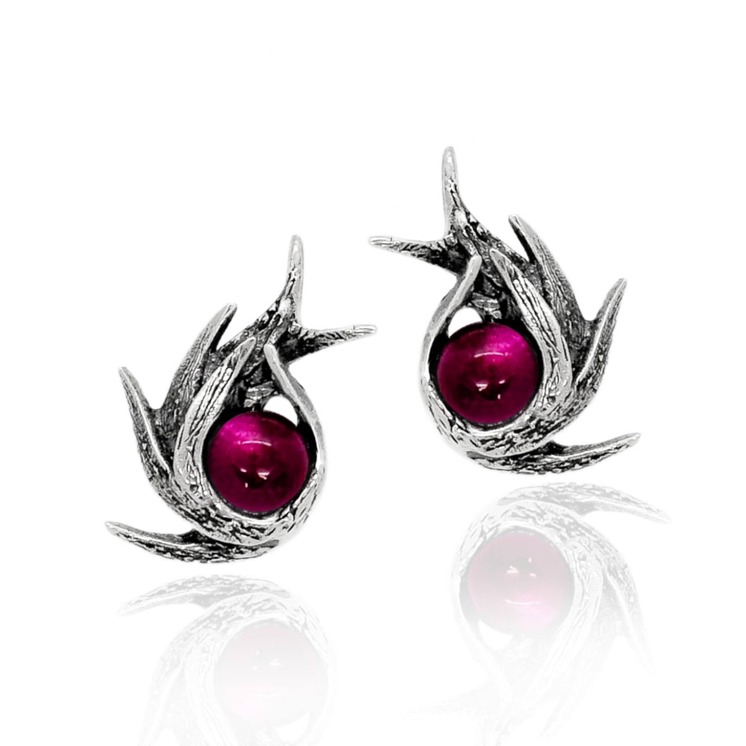 Unaloe Women's Silver / Red Sterling Silver Poseidon With Stone Earrings