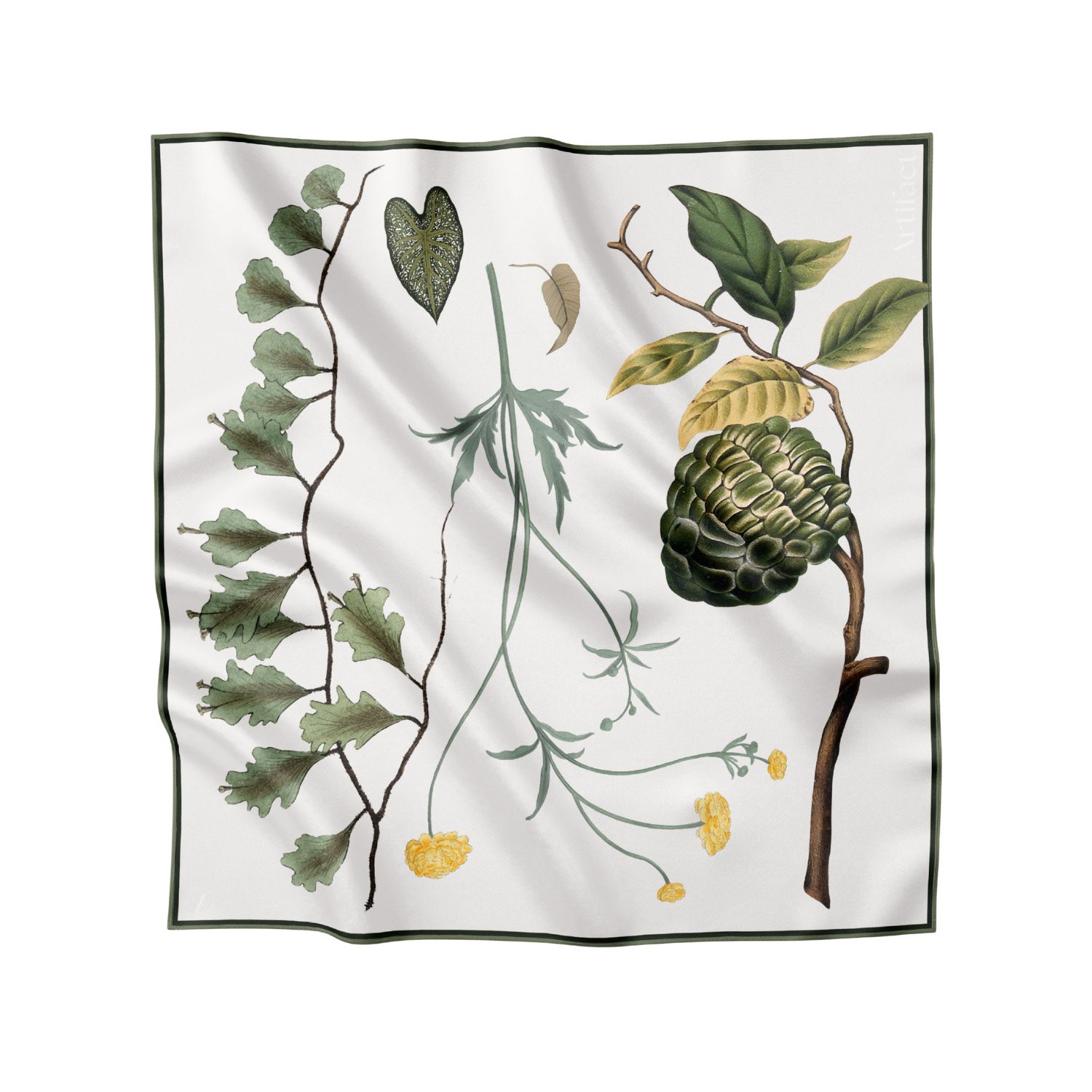 Artifact. Women's Green / Neutrals Silva Clarus Large Luxury Square Silk Scarf