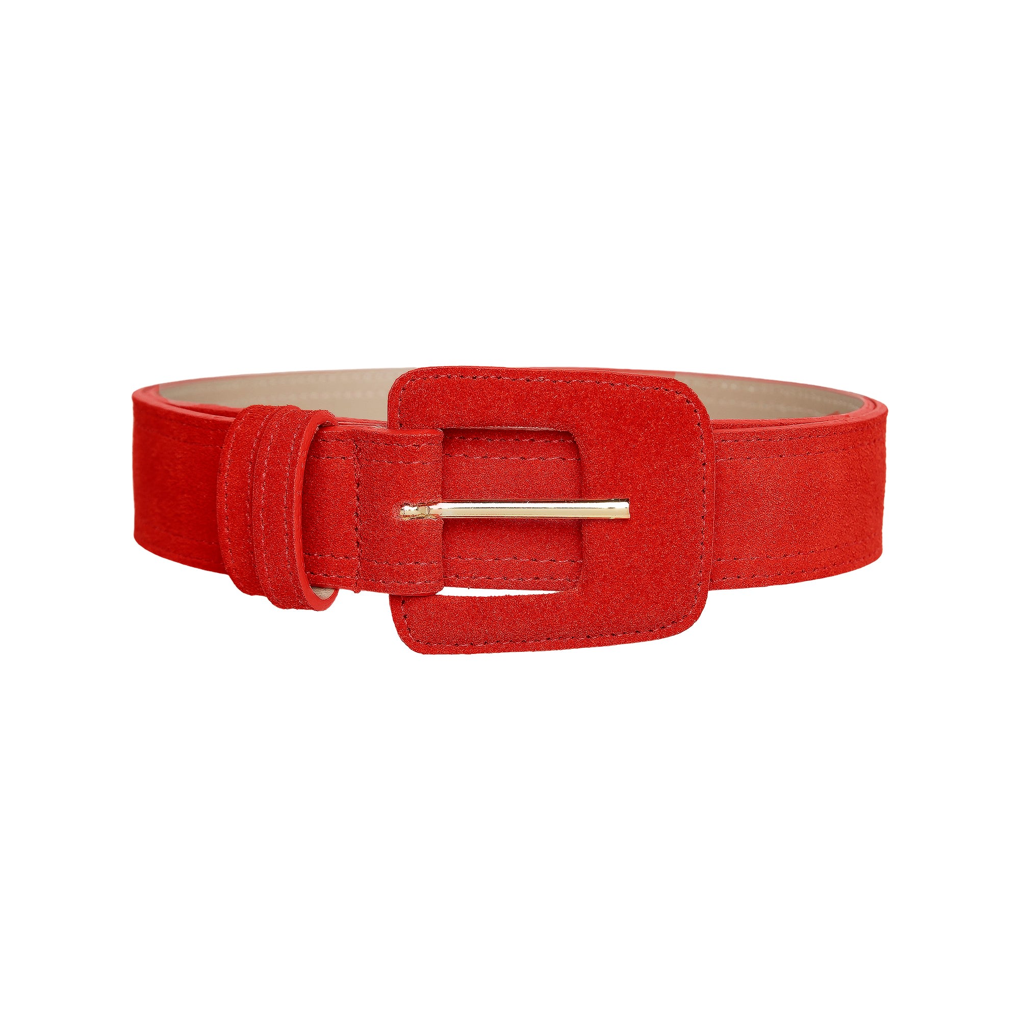 Women’s Suede Rectangle Buckle Belt - Red | Extra Large | Beltbe
