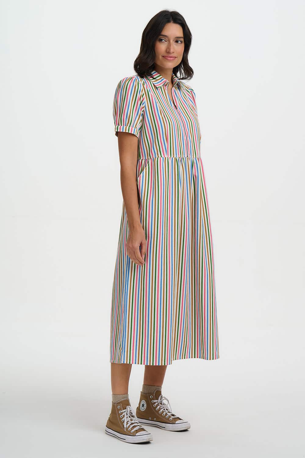 Gillian Midi Smock Dress Multi, Colourful Canvas Stripe