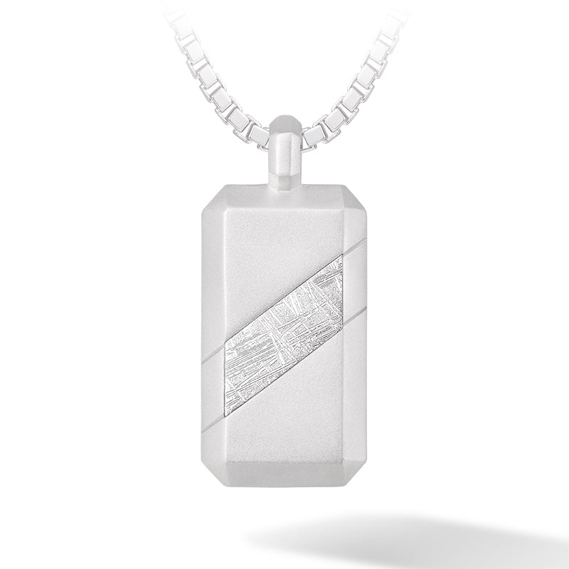 Men’s Dog Tag Meteorite Sterling Silver Necklace Awnl