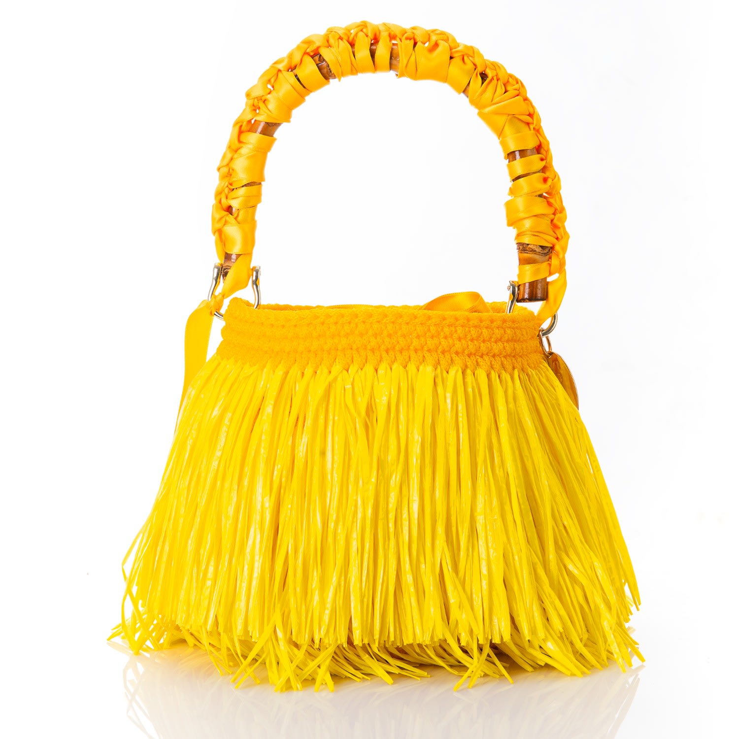 Women's Bucket Raffia Fringes Yellow | Speira
