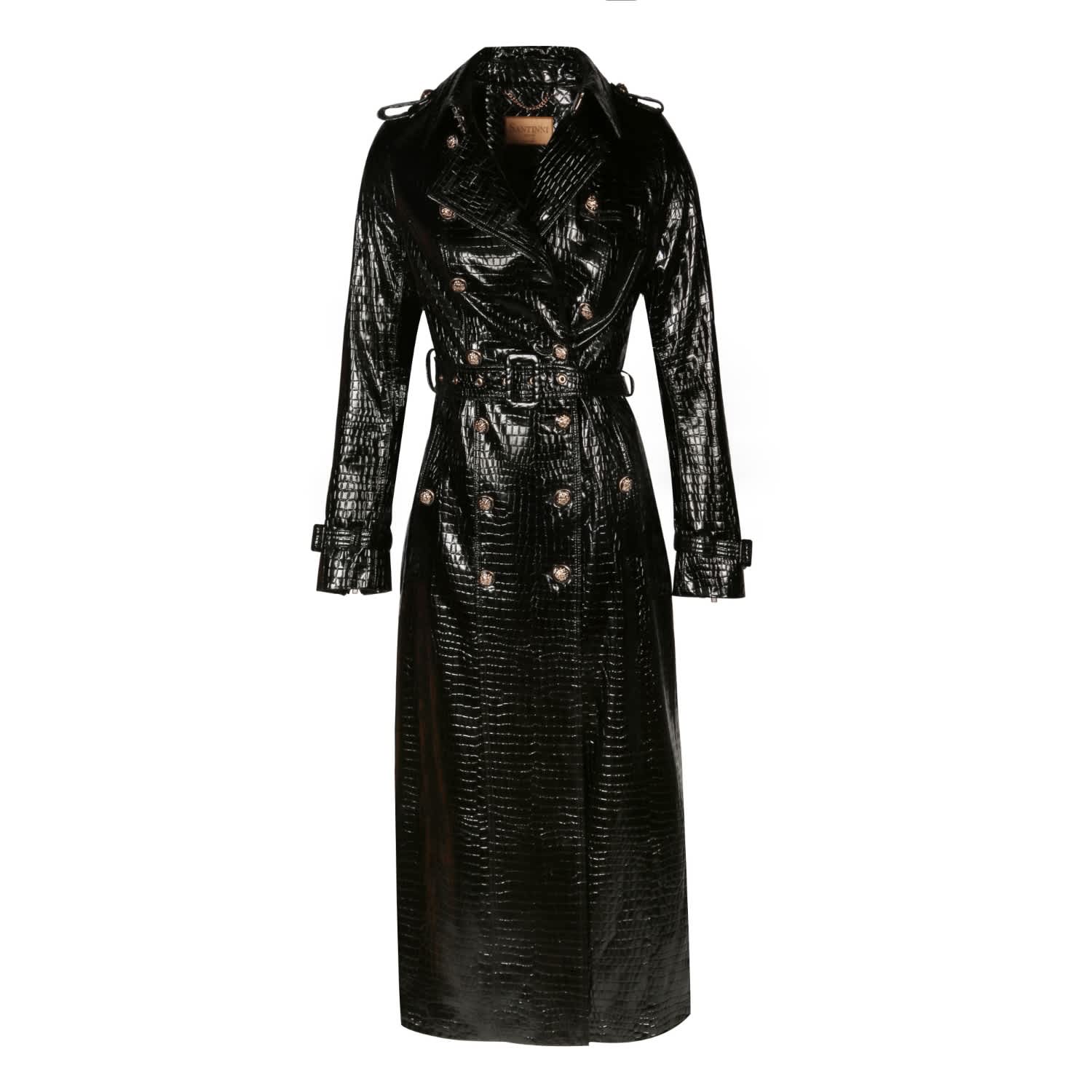 Indiscreet 100% Leather Trench Coat In Nero | Santinni | Wolf & Badger