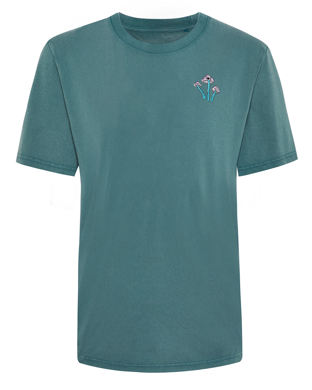 Green Fungi Embroidered Organic Cotton T-Shirt Teal Men Medium Ingmarson