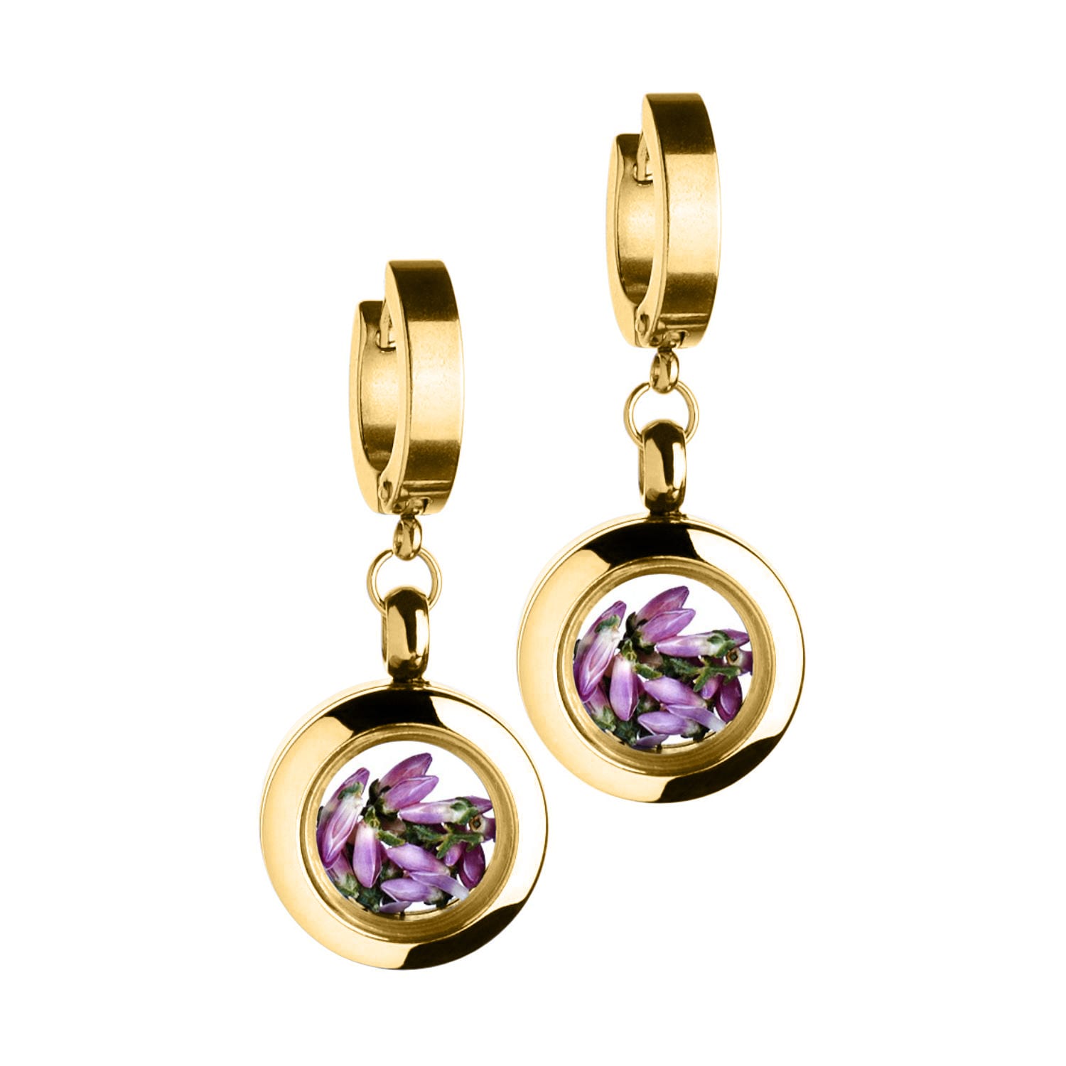 My Little Nature Women's Pink / Purple / Gold Gold Plated Designer Earrings With Natural Scottish Heather Flowers - F