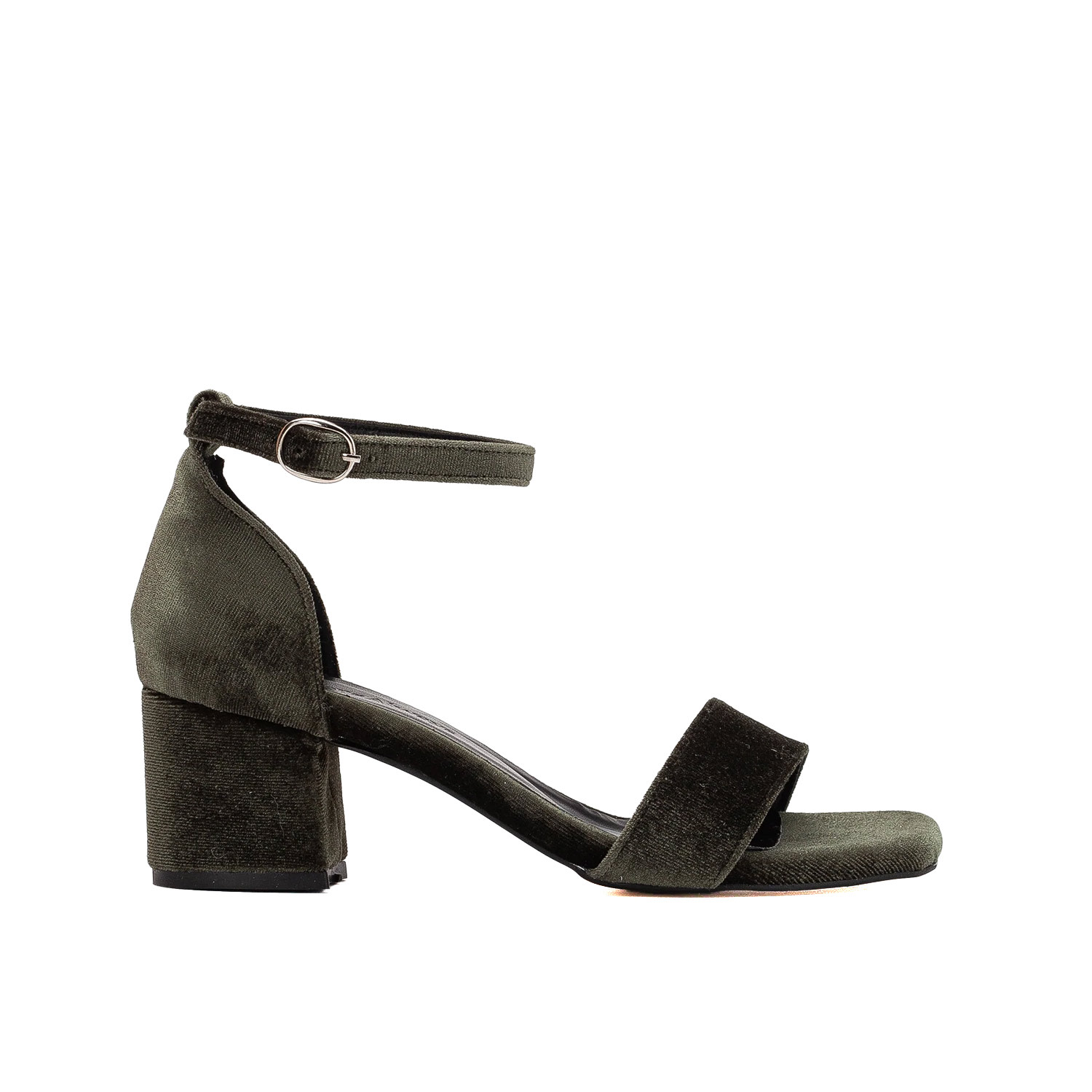 Forever & Always Shoes Women's Iva - Olive Green Velvet Low Heel Sandals