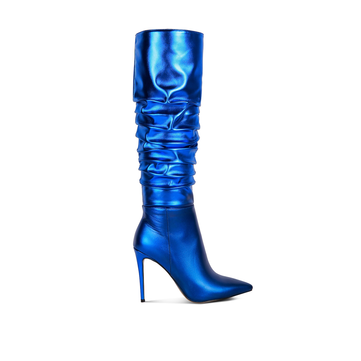 Rag & Co Women's New-expression Blue Metallic Ruched Stiletto Knee Boots In Blue By