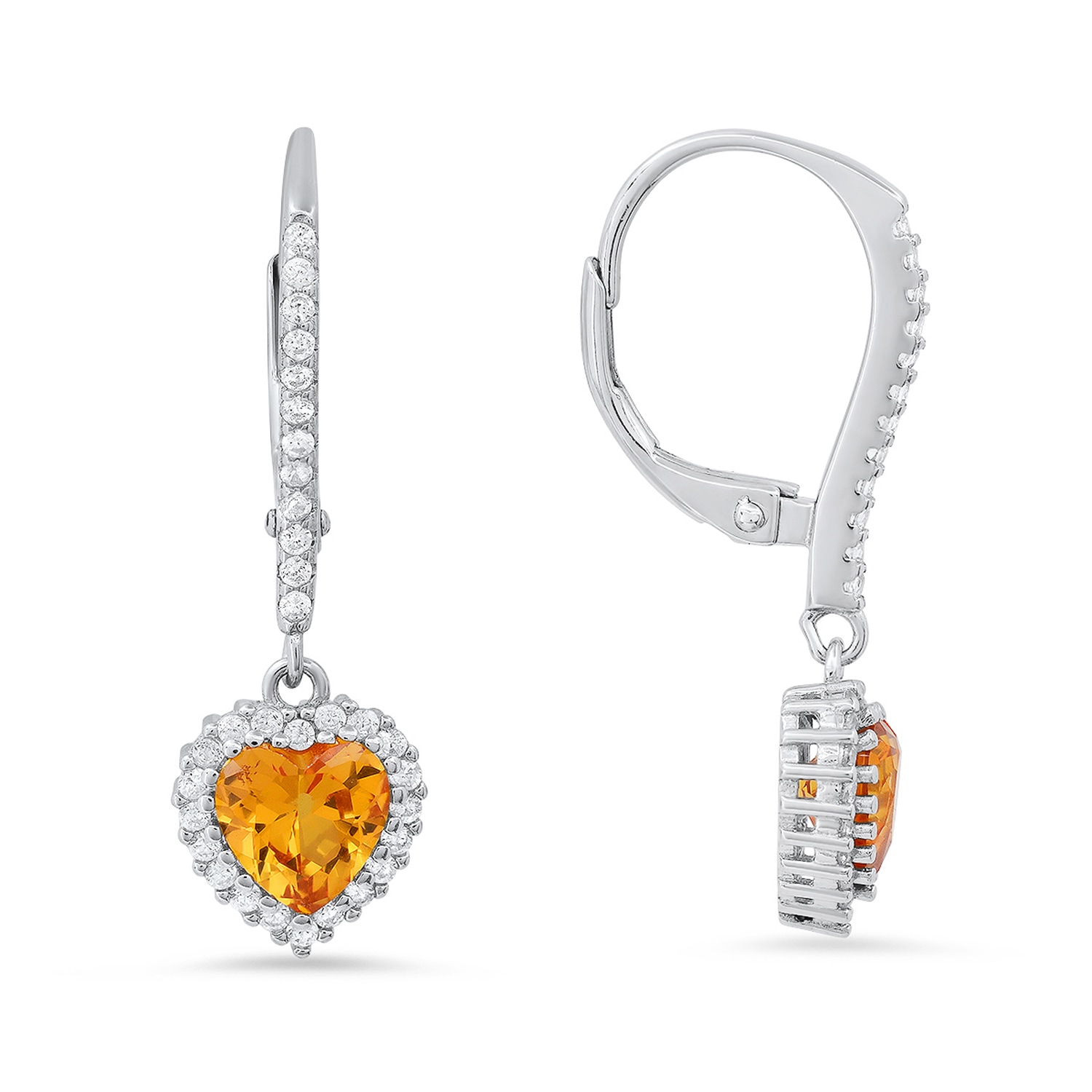 Women’s Yellow / Orange November Citrine Birthstone Heart-Cut Halo Leverback Earrings In Sterling Silver Kylie Harper