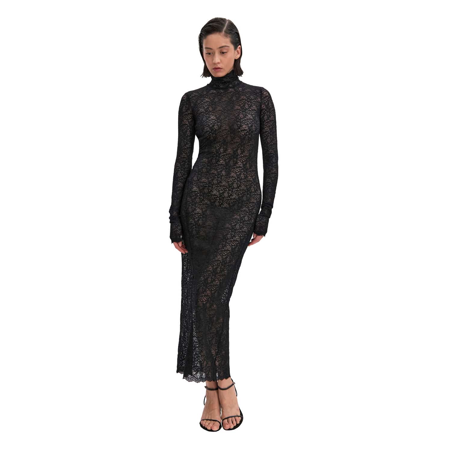 Backless Black Lace Long Sleeve Turtleneck Dress Seduction | MONOSUIT |  Wolf & Badger
